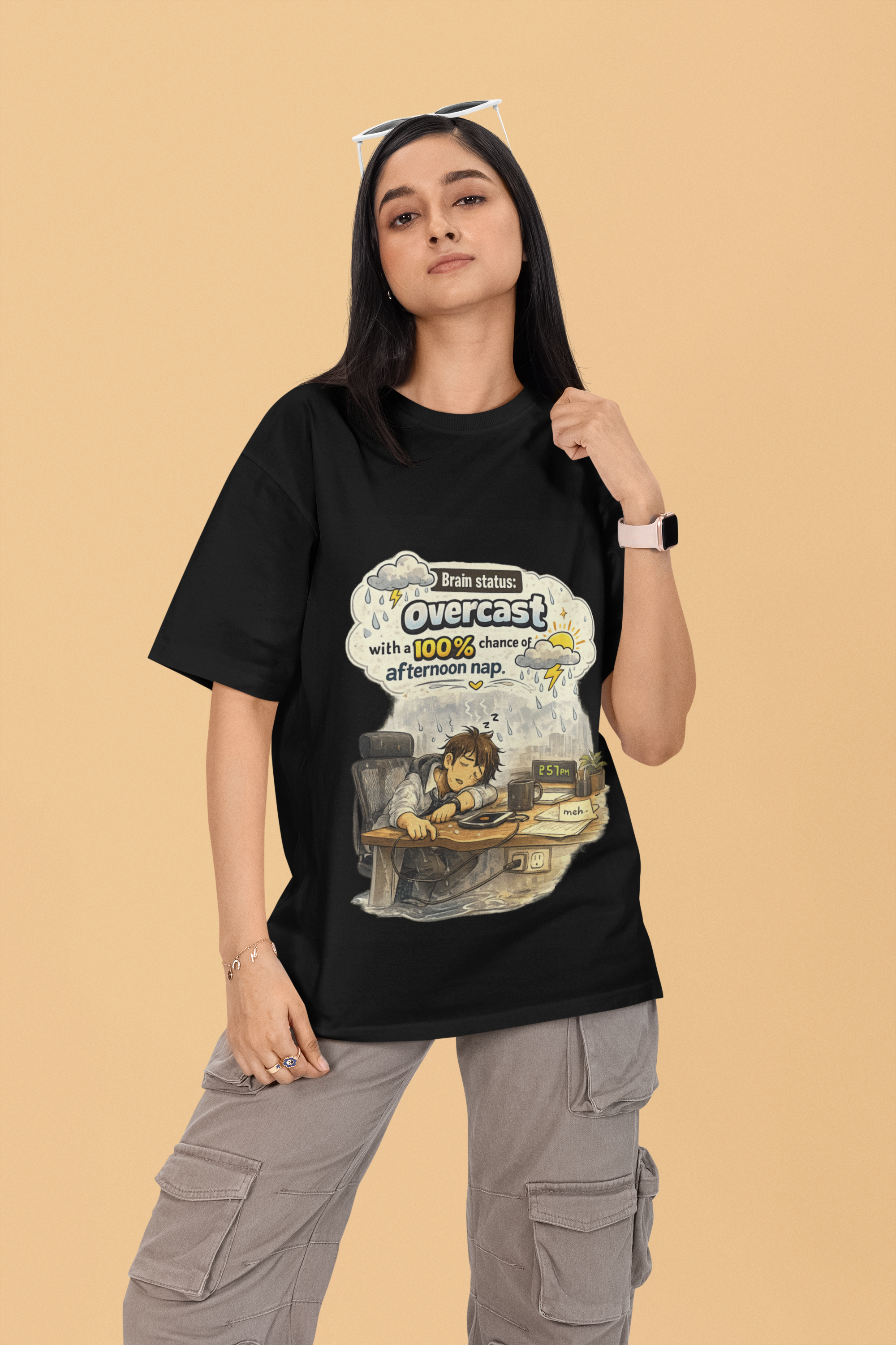 Snuggle Spot Brain Status: Overcast Mixed Shade Unisex Terry Oversized T-Shirt