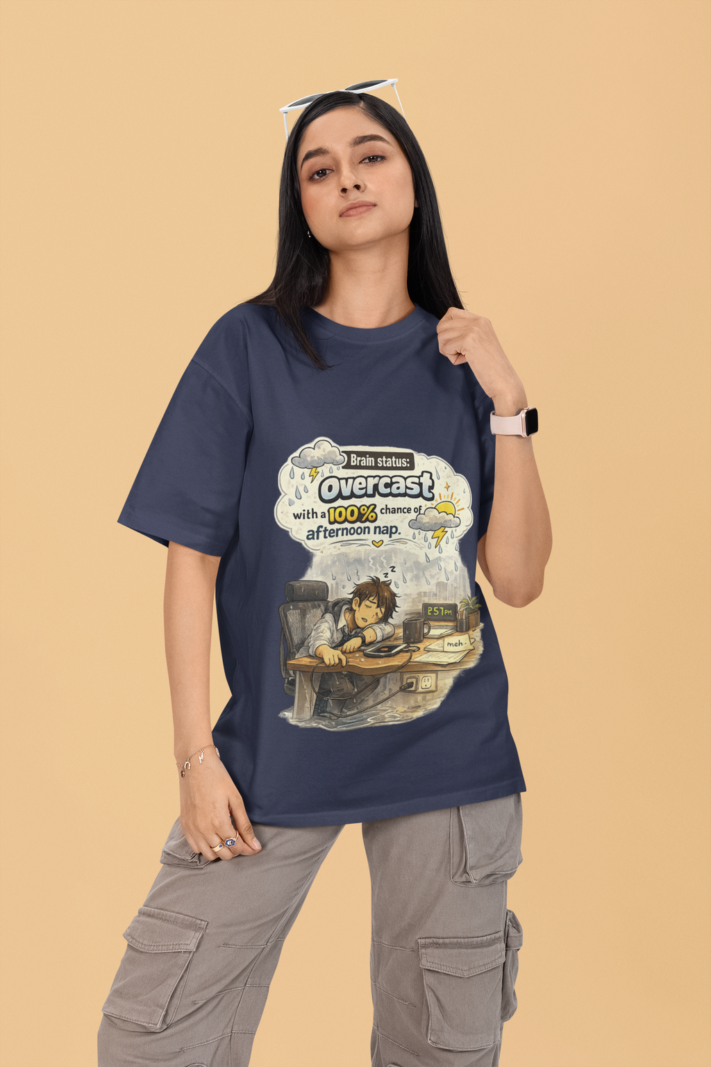 Snuggle Spot Brain Status: Overcast Mixed Shade Unisex Terry Oversized T-Shirt