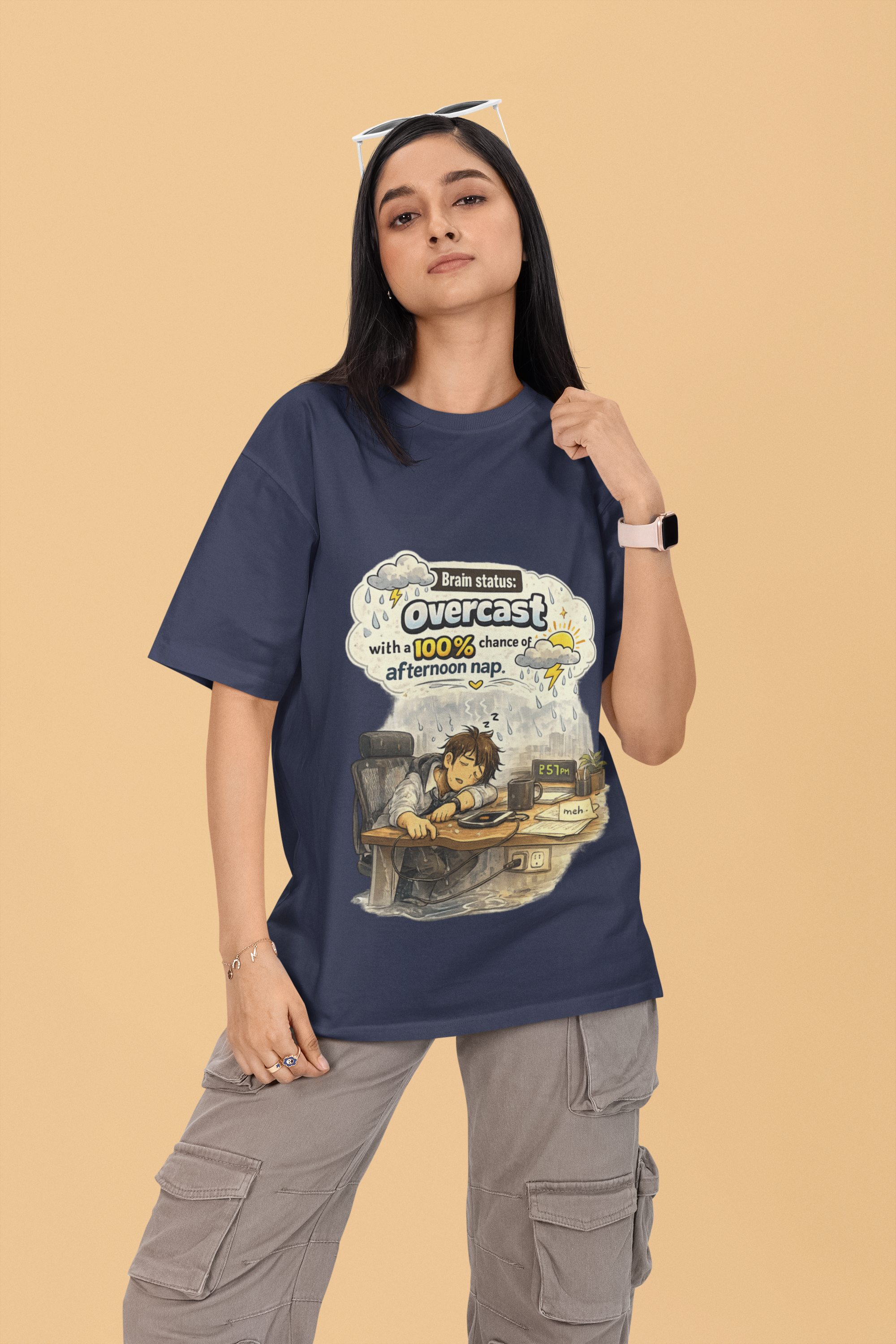 Snuggle Spot Brain Status: Overcast Mixed Shade Unisex Terry Oversized T-Shirt