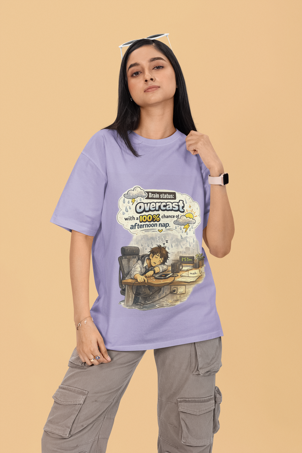 Snuggle Spot Brain Status: Overcast Mixed Shade Unisex Terry Oversized T-Shirt