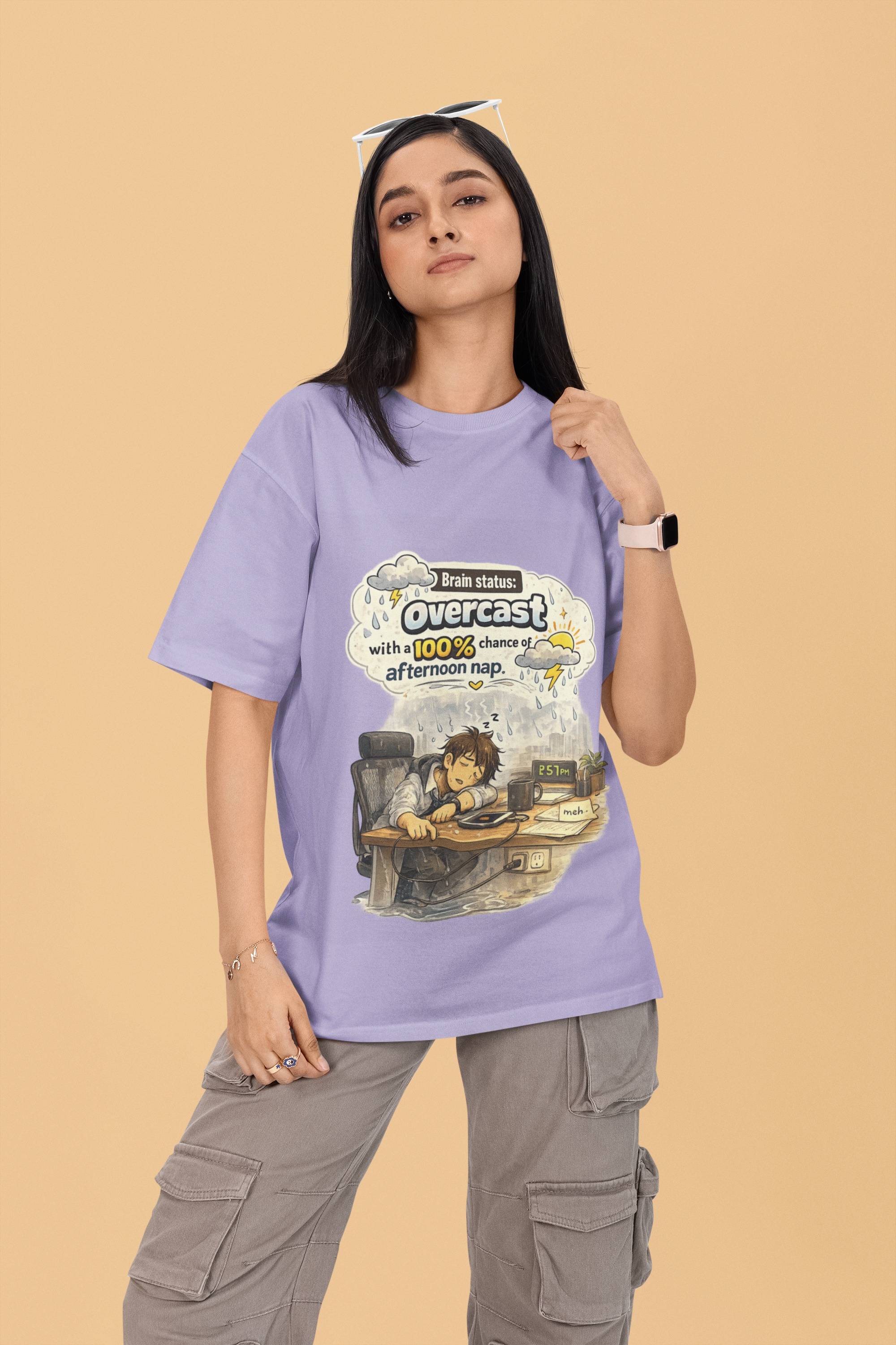 Snuggle Spot Brain Status: Overcast Mixed Shade Unisex Terry Oversized T-Shirt