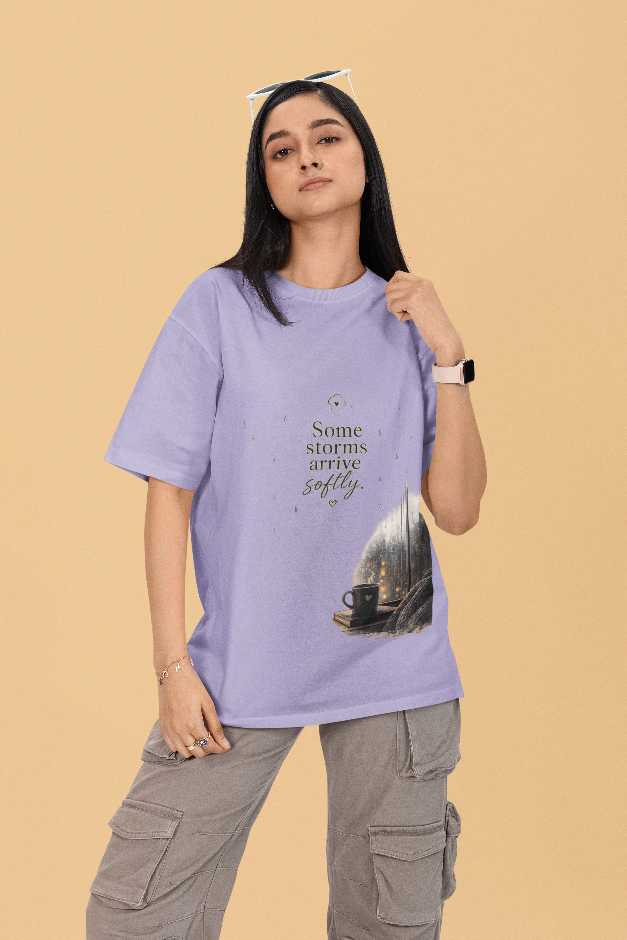 Snuggle Spot Some Storms Arrive Softly Lighter Shade Unisex Oversized T-Shirt