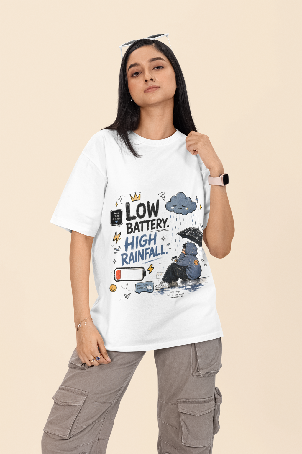 Snuggle Spot Low Battery High Rainfall Mixed Shade Unisex Oversized T-shirt