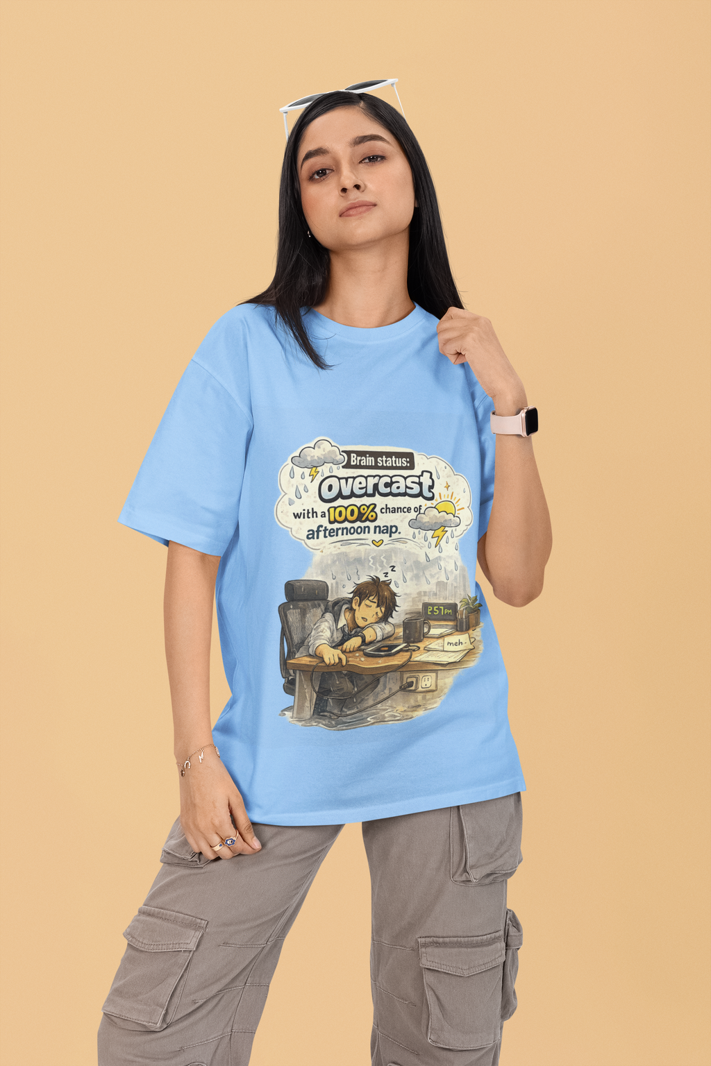 Snuggle Spot Brain Status: Overcast Mixed Shade Unisex Terry Oversized T-Shirt