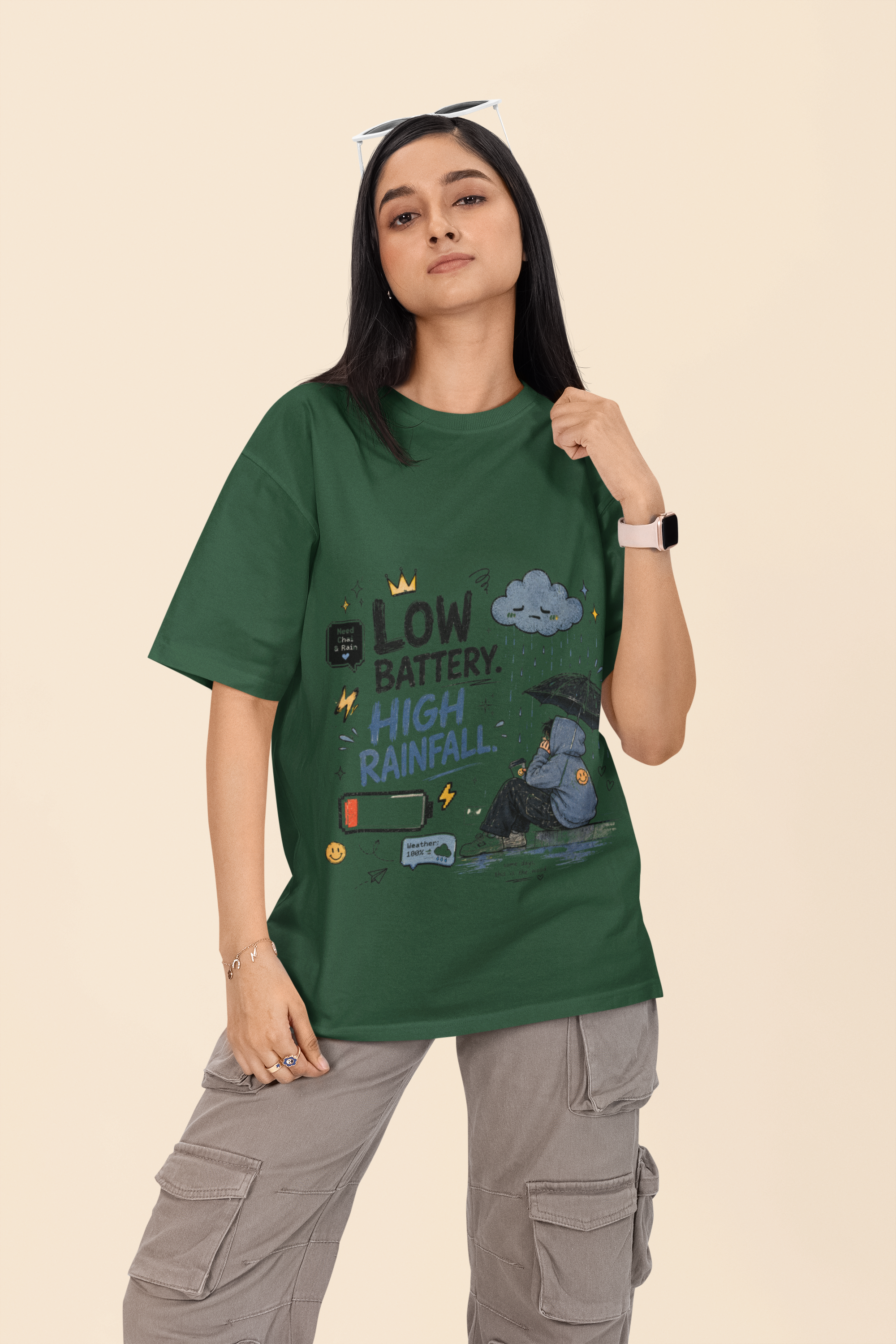 Snuggle Spot Low Battery High Rainfall Mixed Shade Unisex Oversized T-shirt