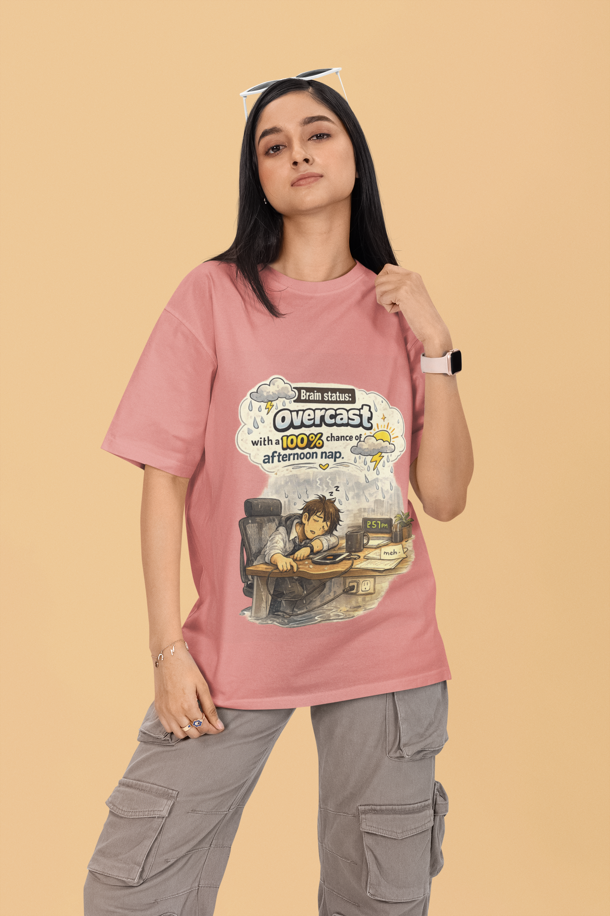 Snuggle Spot Brain Status: Overcast Mixed Shade Unisex Terry Oversized T-Shirt