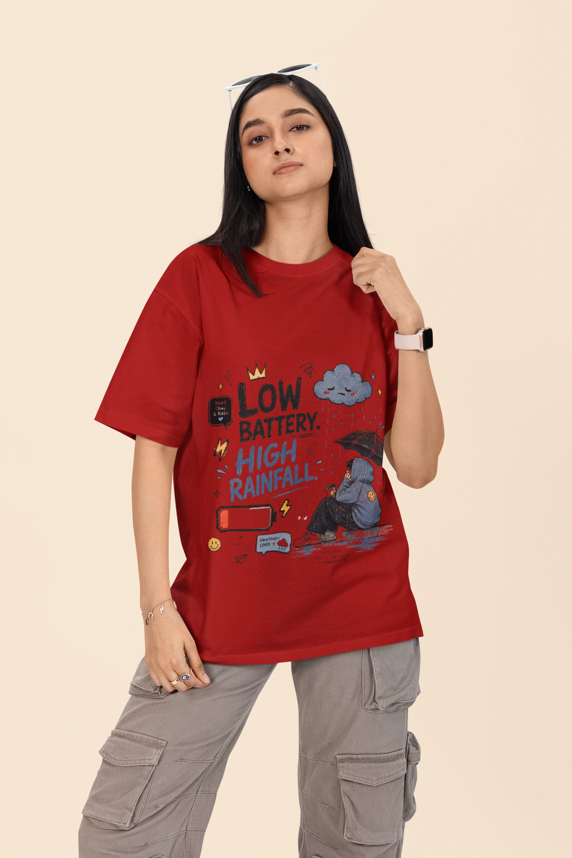 Snuggle Spot Low Battery High Rainfall Mixed Shade Unisex Oversized T-shirt