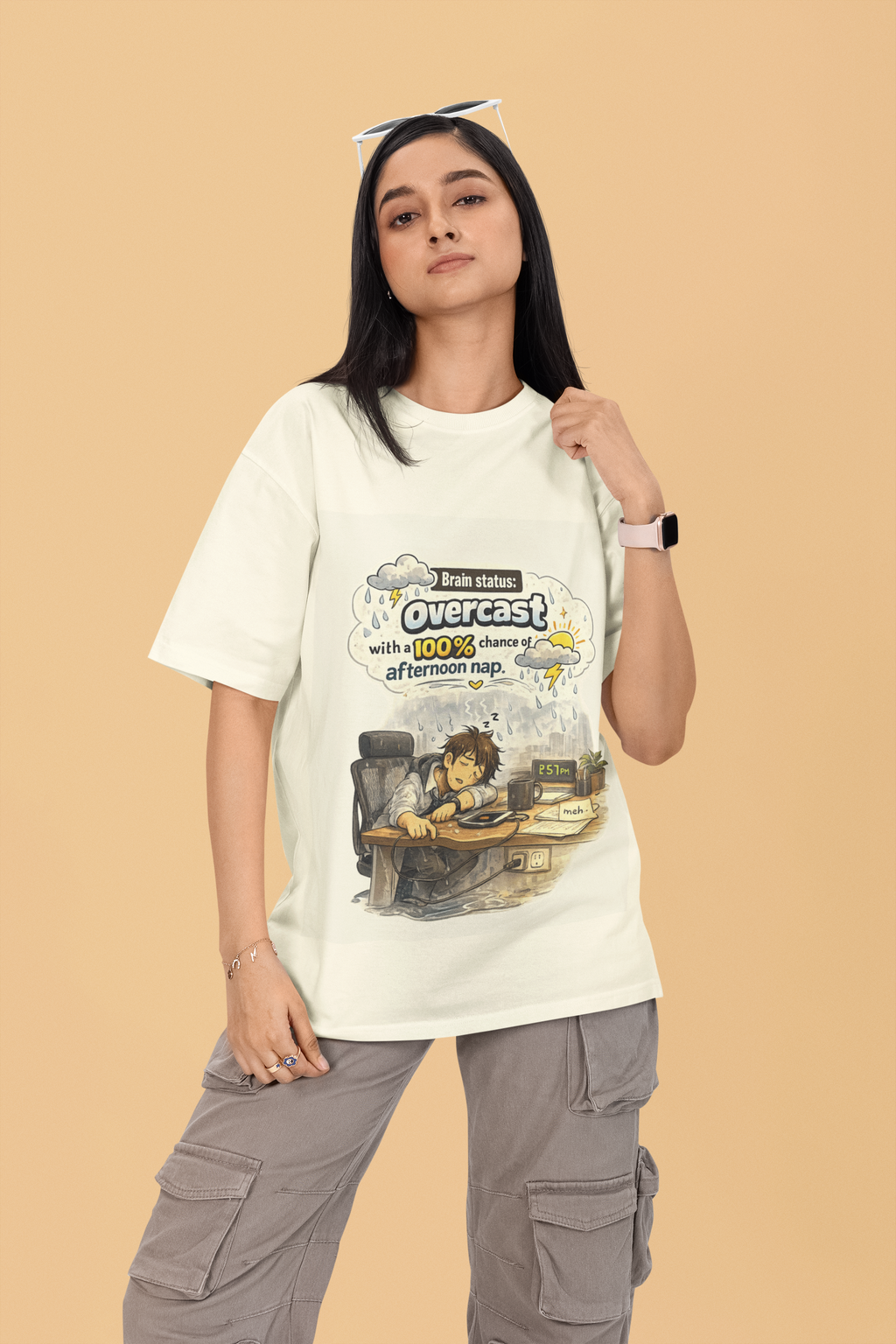 Snuggle Spot Brain Status: Overcast Mixed Shade Unisex Terry Oversized T-Shirt