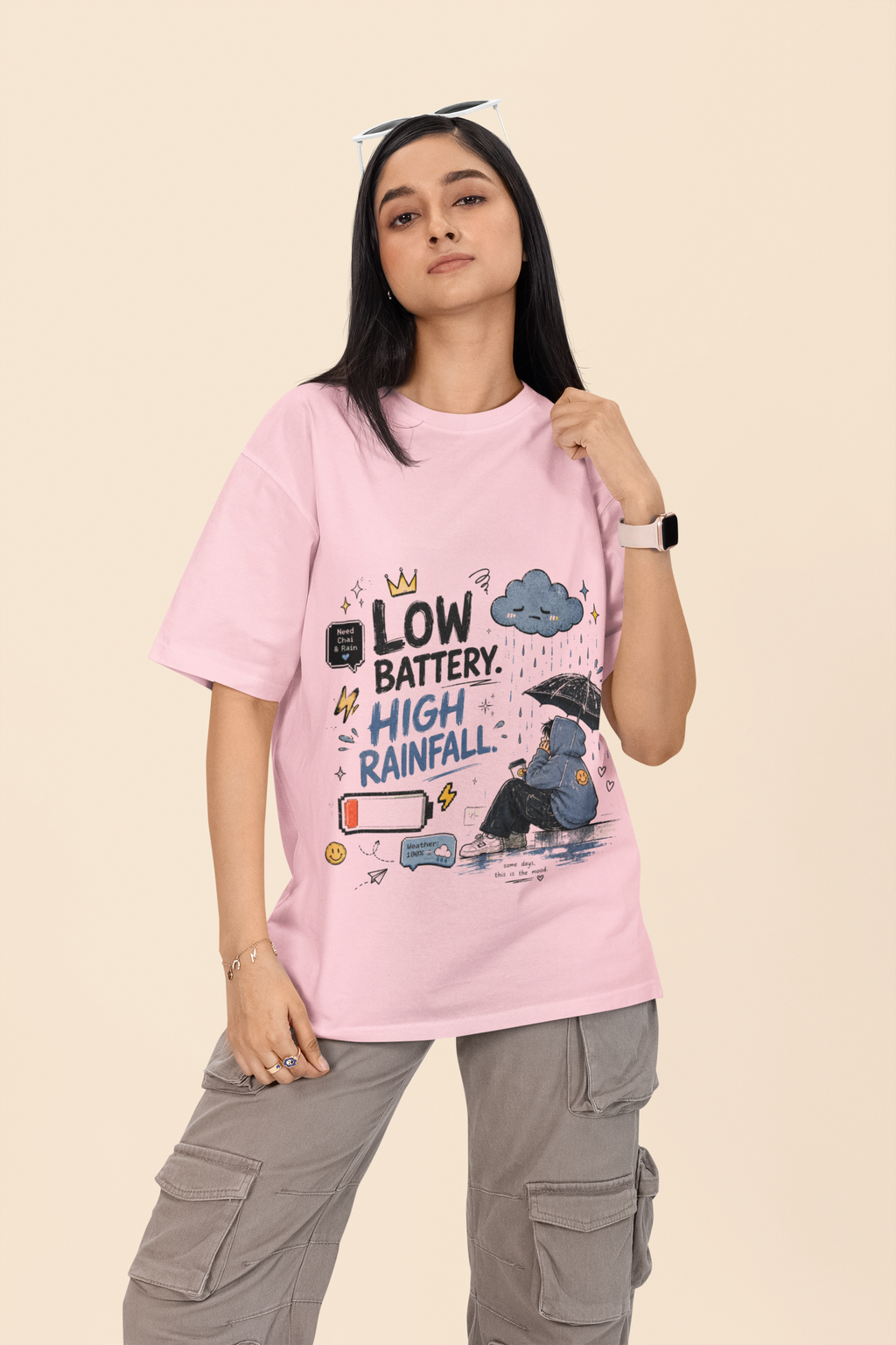 Snuggle Spot Low Battery High Rainfall Mixed Shade Unisex Oversized T-shirt