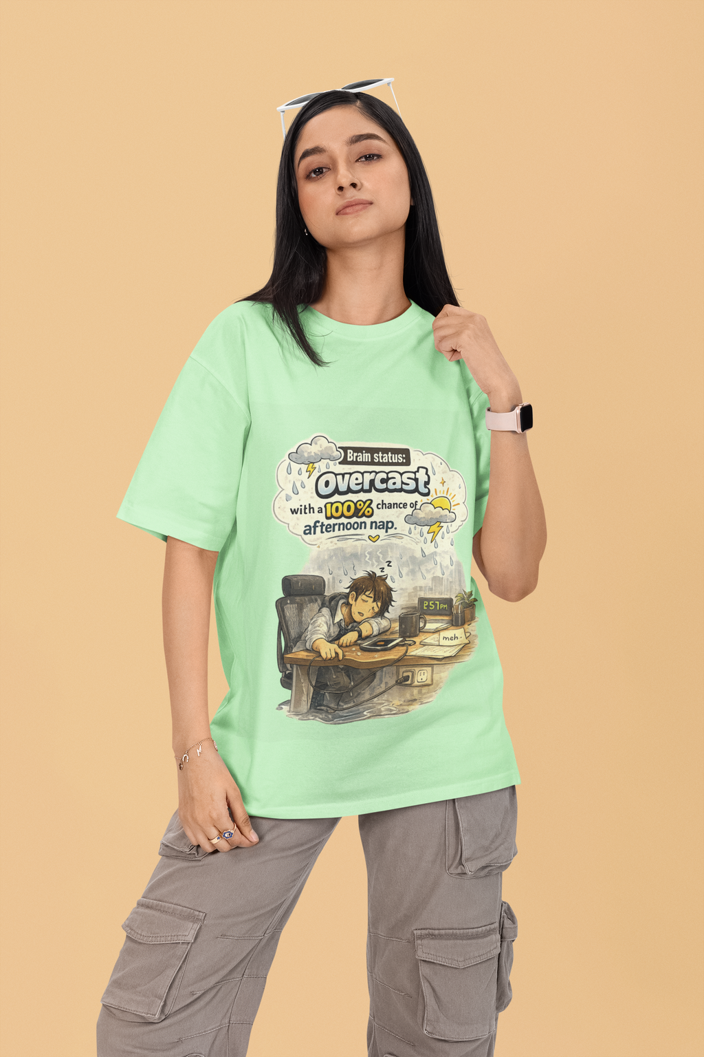Snuggle Spot Brain Status: Overcast Mixed Shade Unisex Terry Oversized T-Shirt