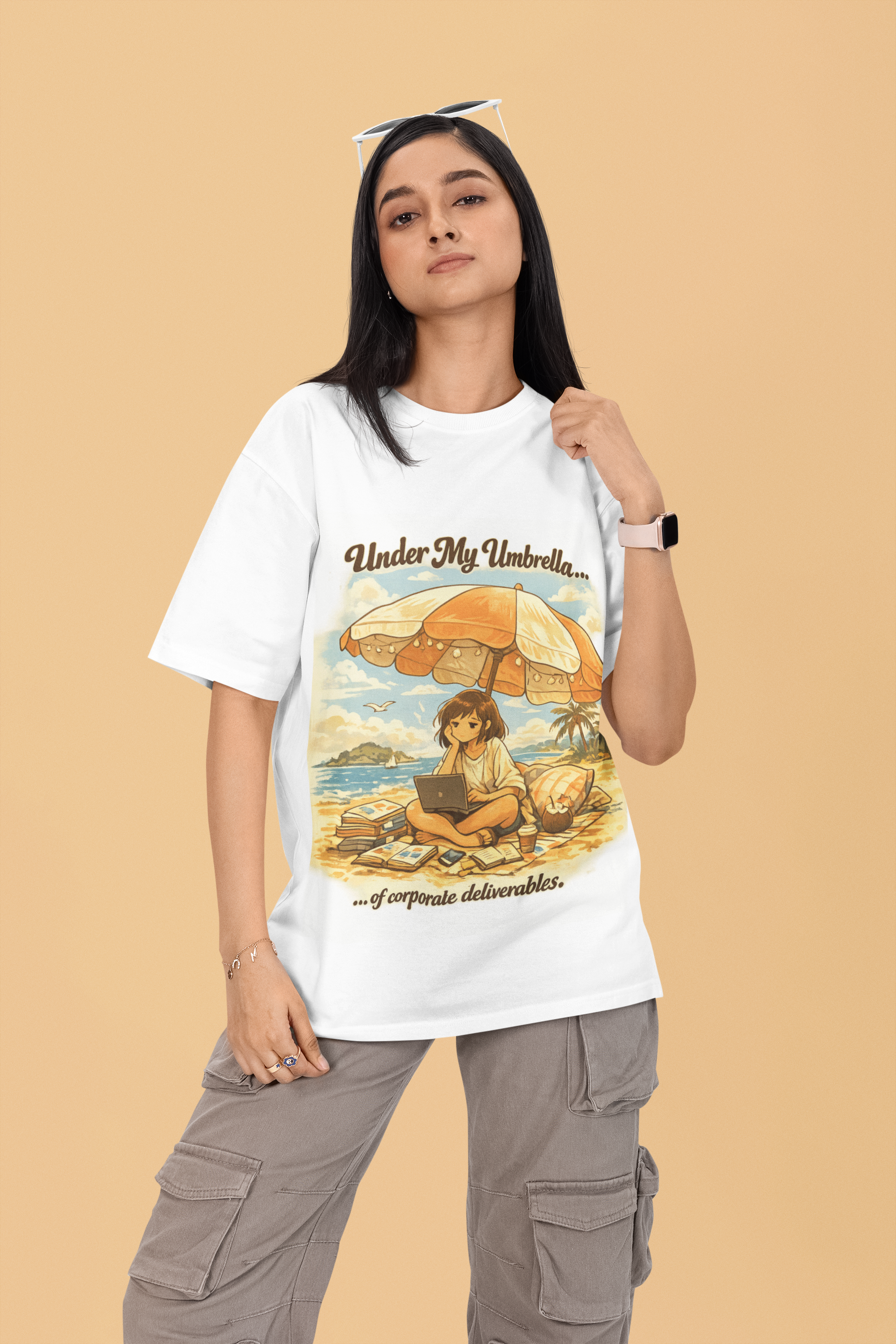 Snuggle Spot Under My Umbrella Lighter Shade Unisex Oversized T-Shirt