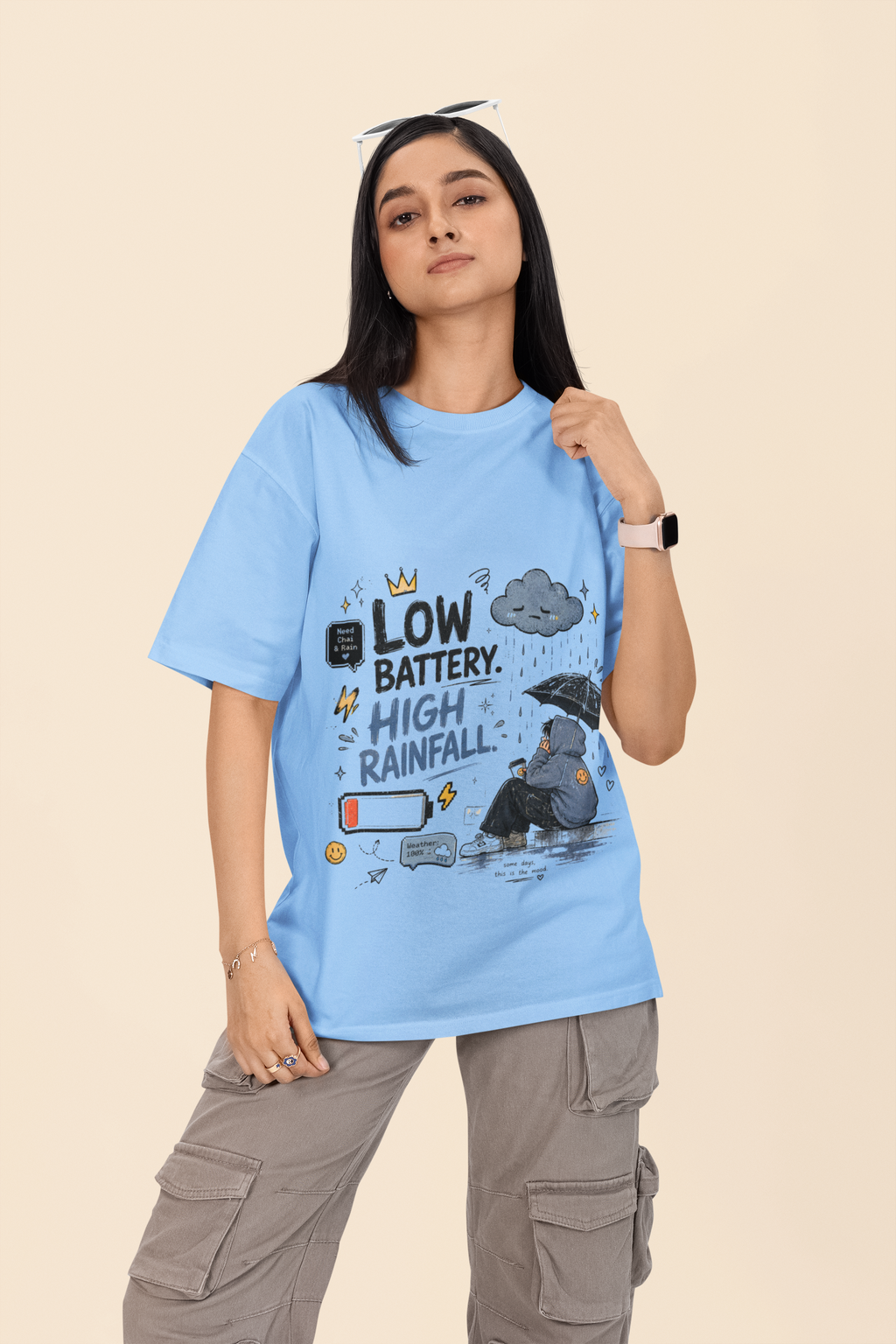Snuggle Spot Low Battery High Rainfall Mixed Shade Unisex Oversized T-shirt