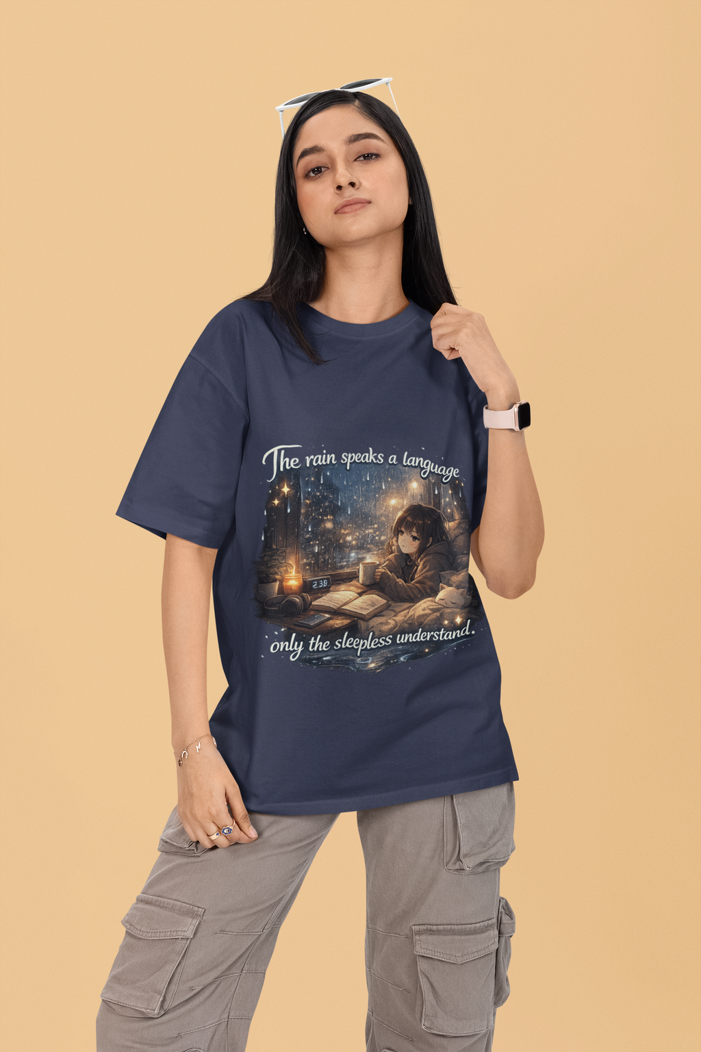 Snuggle Spot The Rain speaks a language Darker Shade Unisex Oversized T-Shirt