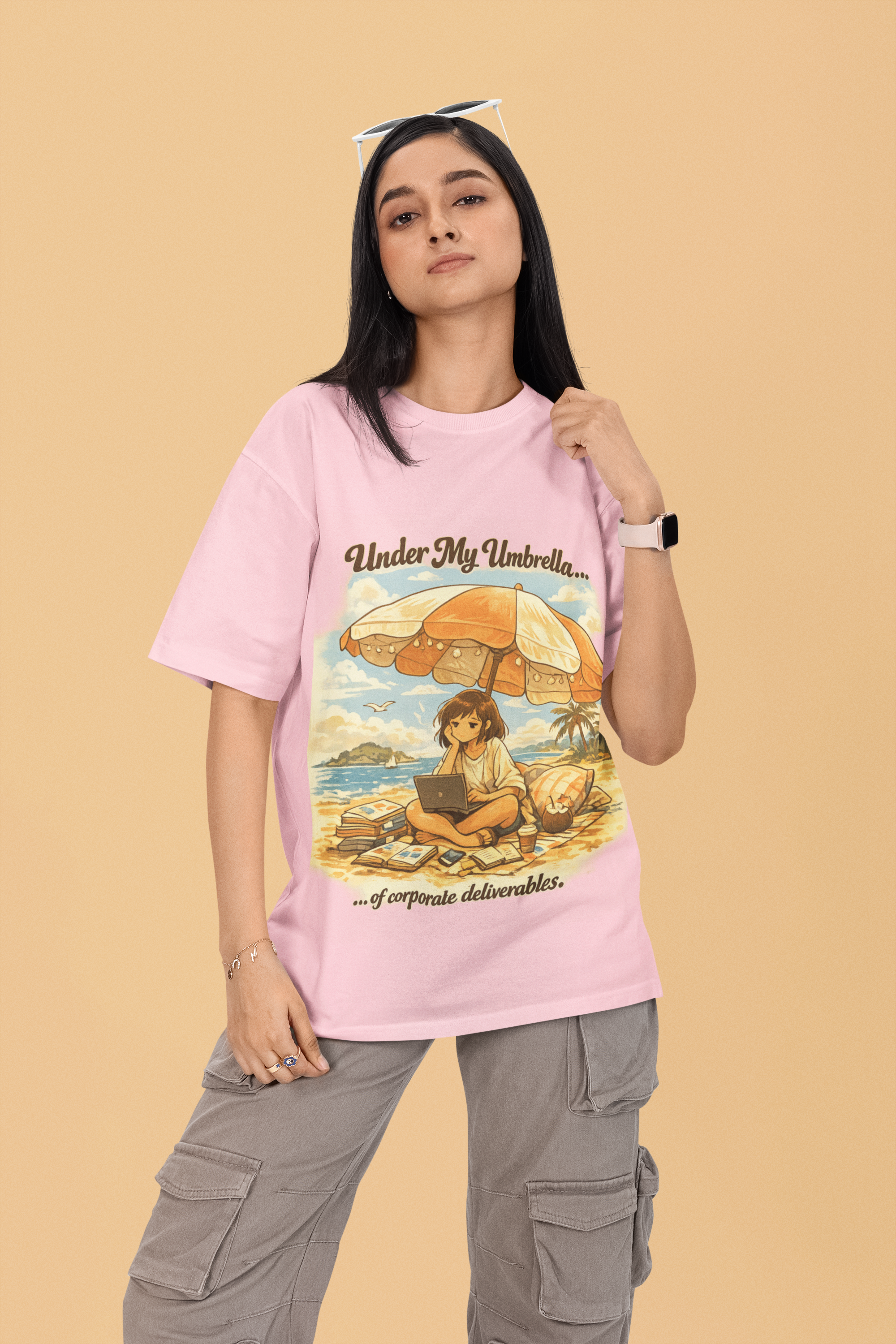 Snuggle Spot Under My Umbrella Lighter Shade Unisex Oversized T-Shirt
