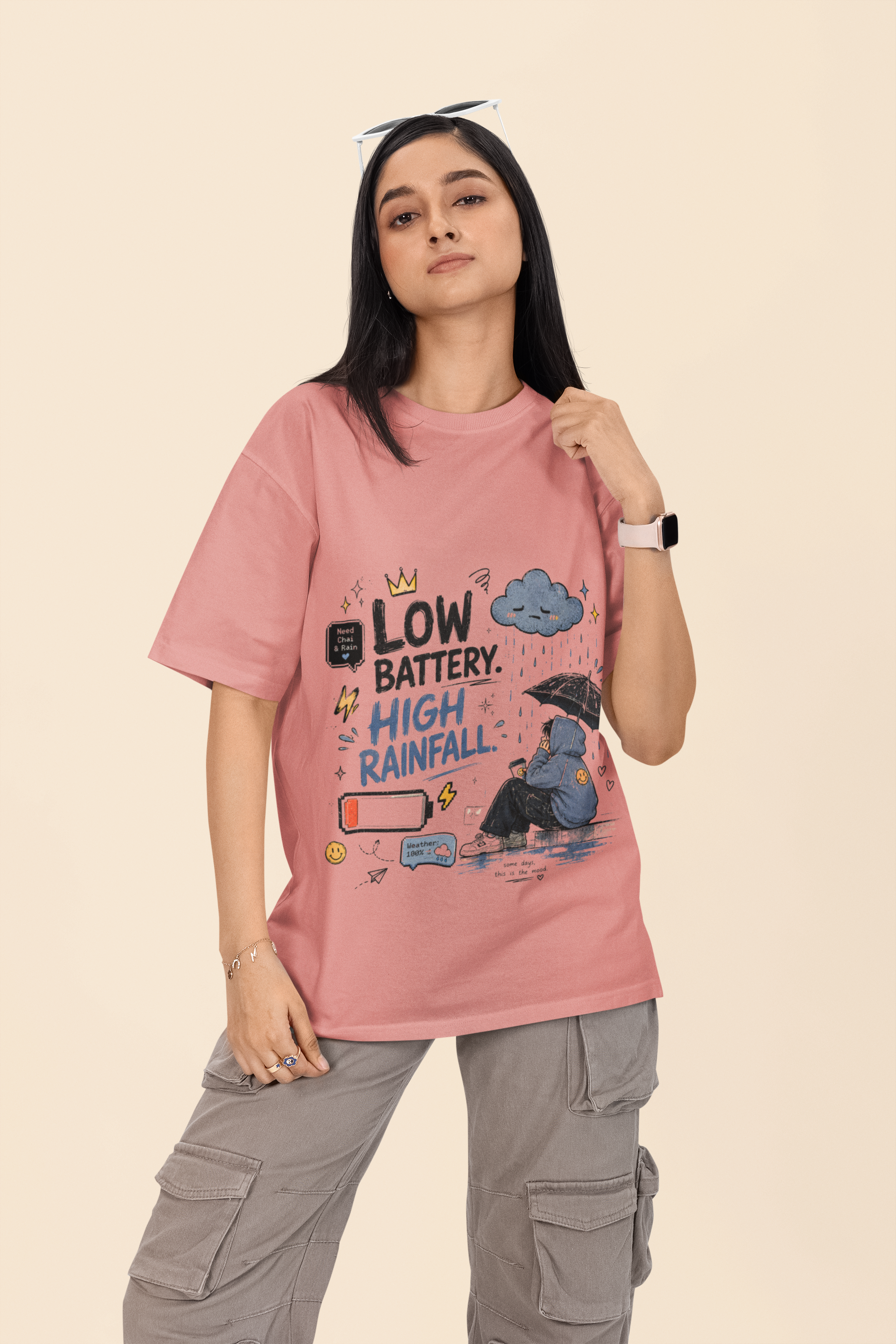Snuggle Spot Low Battery High Rainfall Mixed Shade Unisex Oversized T-shirt