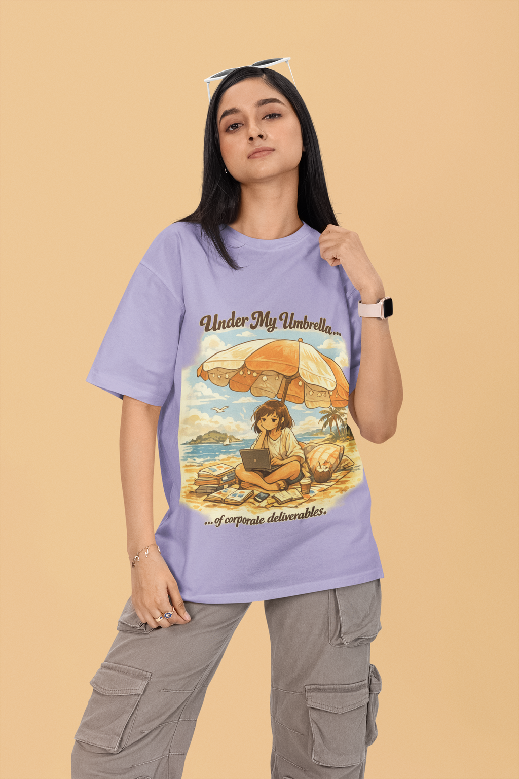 Snuggle Spot Under My Umbrella Lighter Shade Unisex Oversized T-Shirt