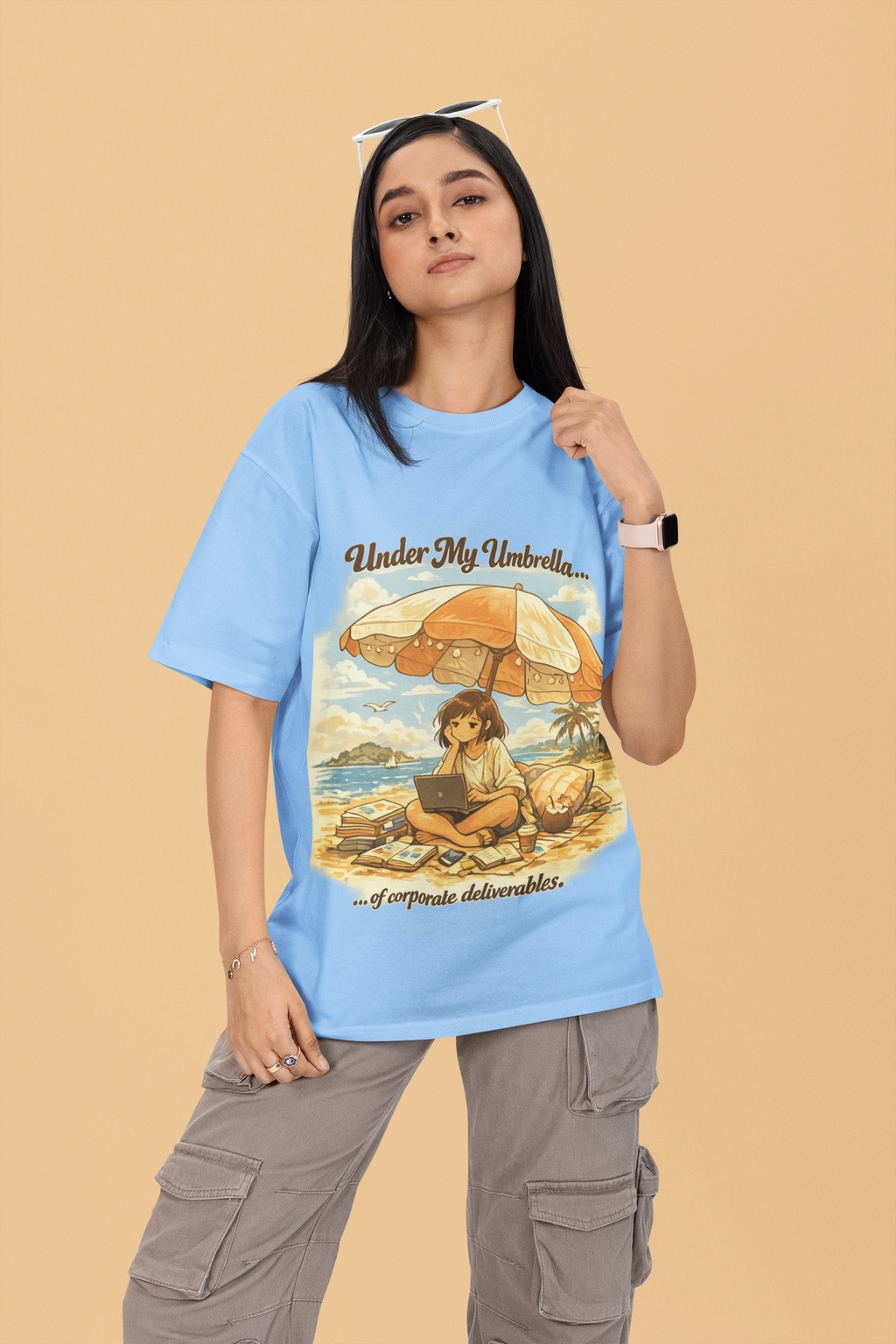 Snuggle Spot Under My Umbrella Lighter Shade Unisex Oversized T-Shirt