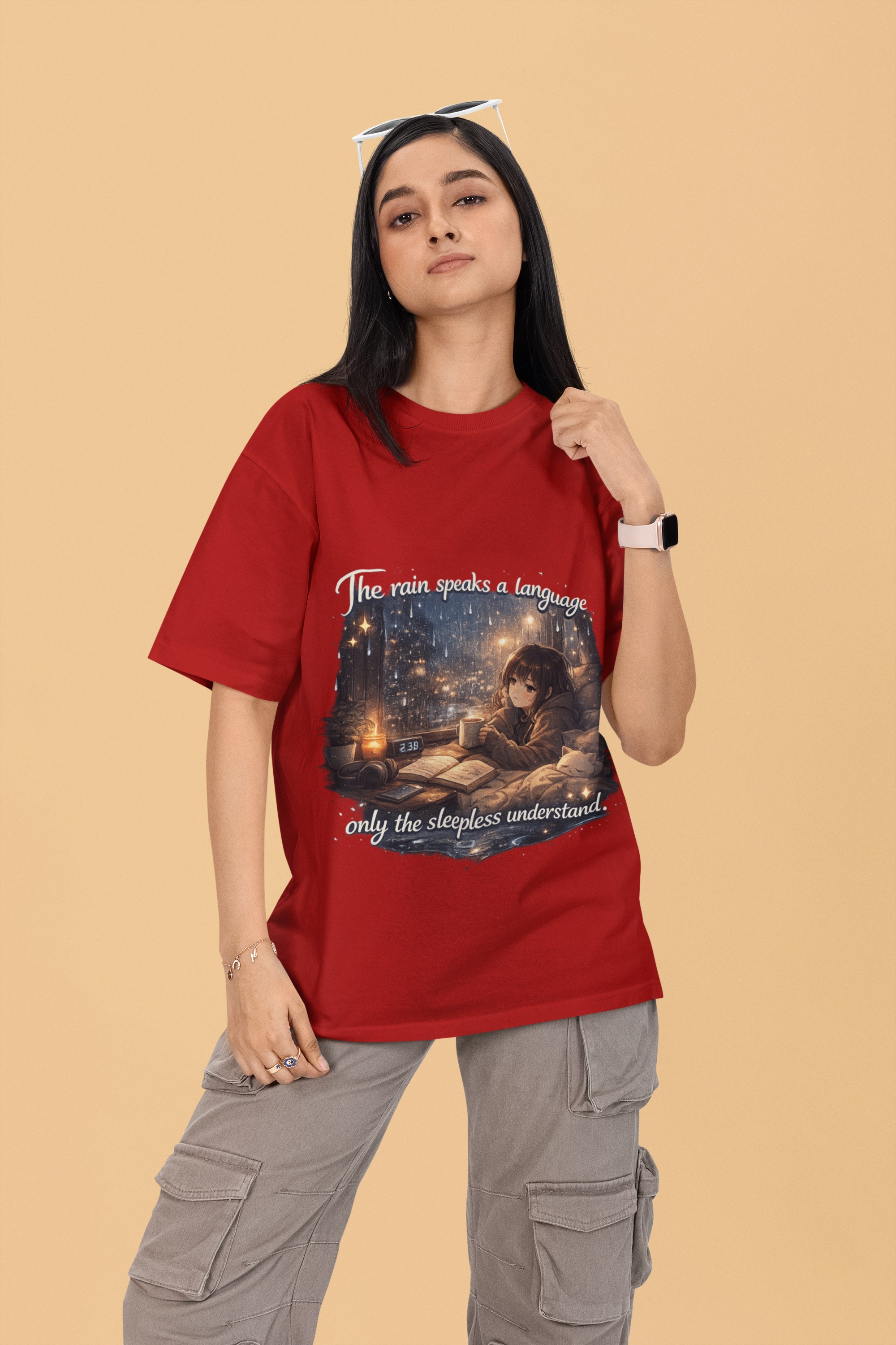 Snuggle Spot The Rain speaks a language Darker Shade Unisex Oversized T-Shirt