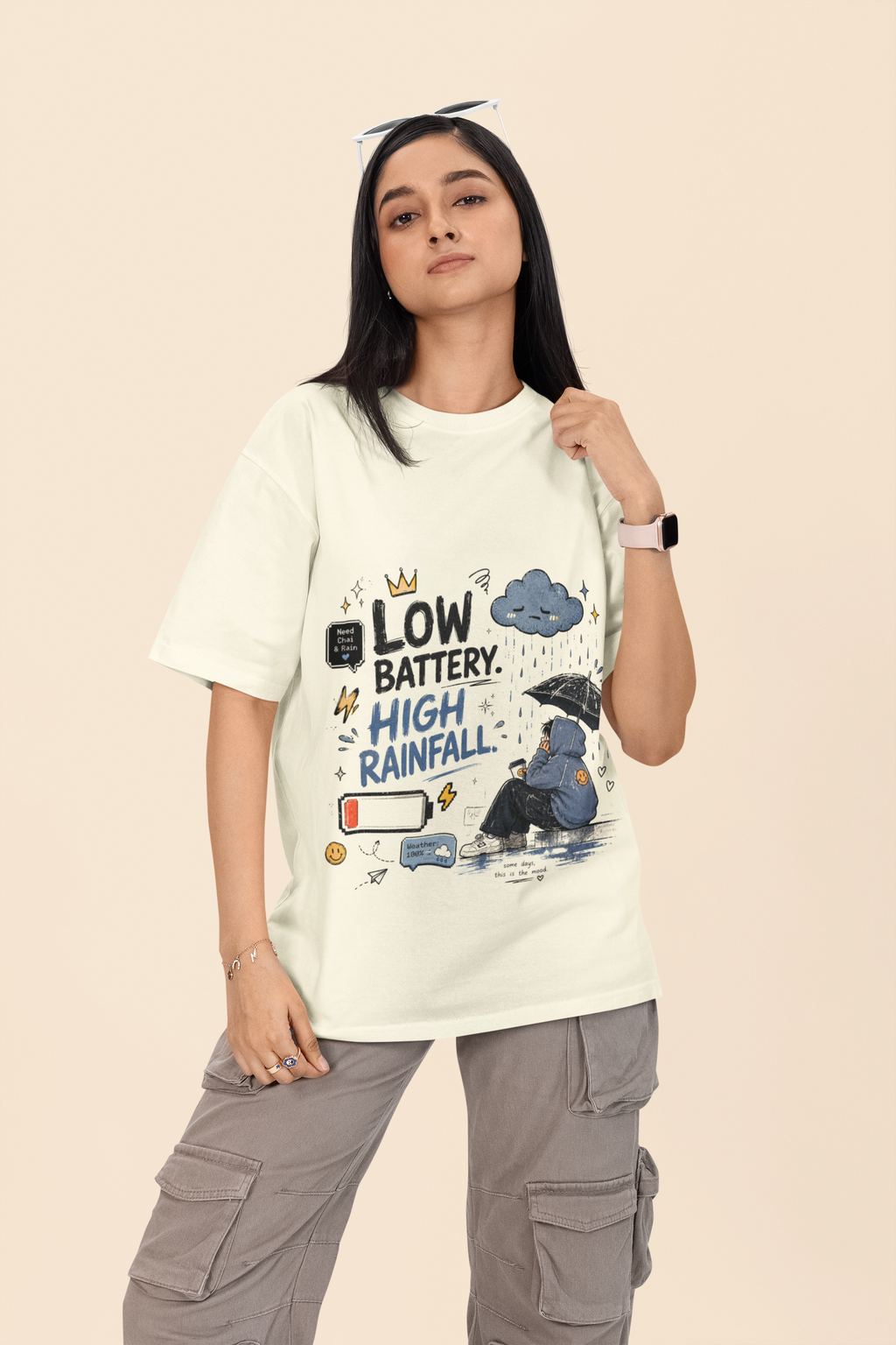 Snuggle Spot Low Battery High Rainfall Mixed Shade Unisex Oversized T-shirt