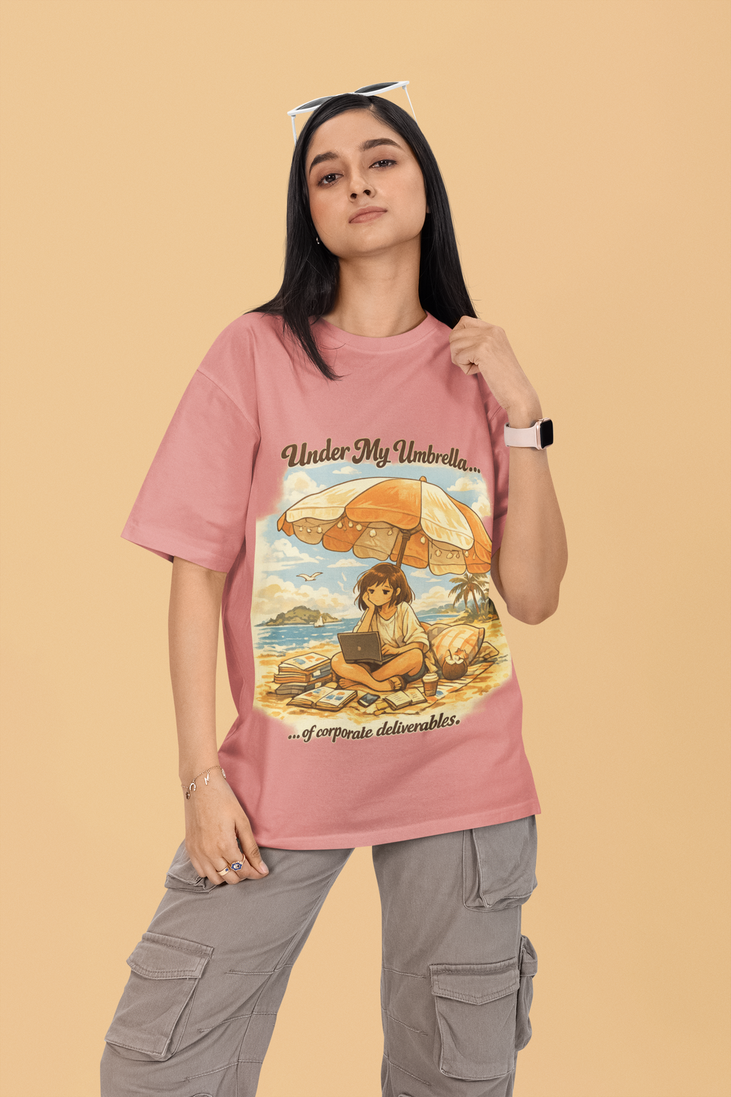 Snuggle Spot Under My Umbrella Lighter Shade Unisex Oversized T-Shirt