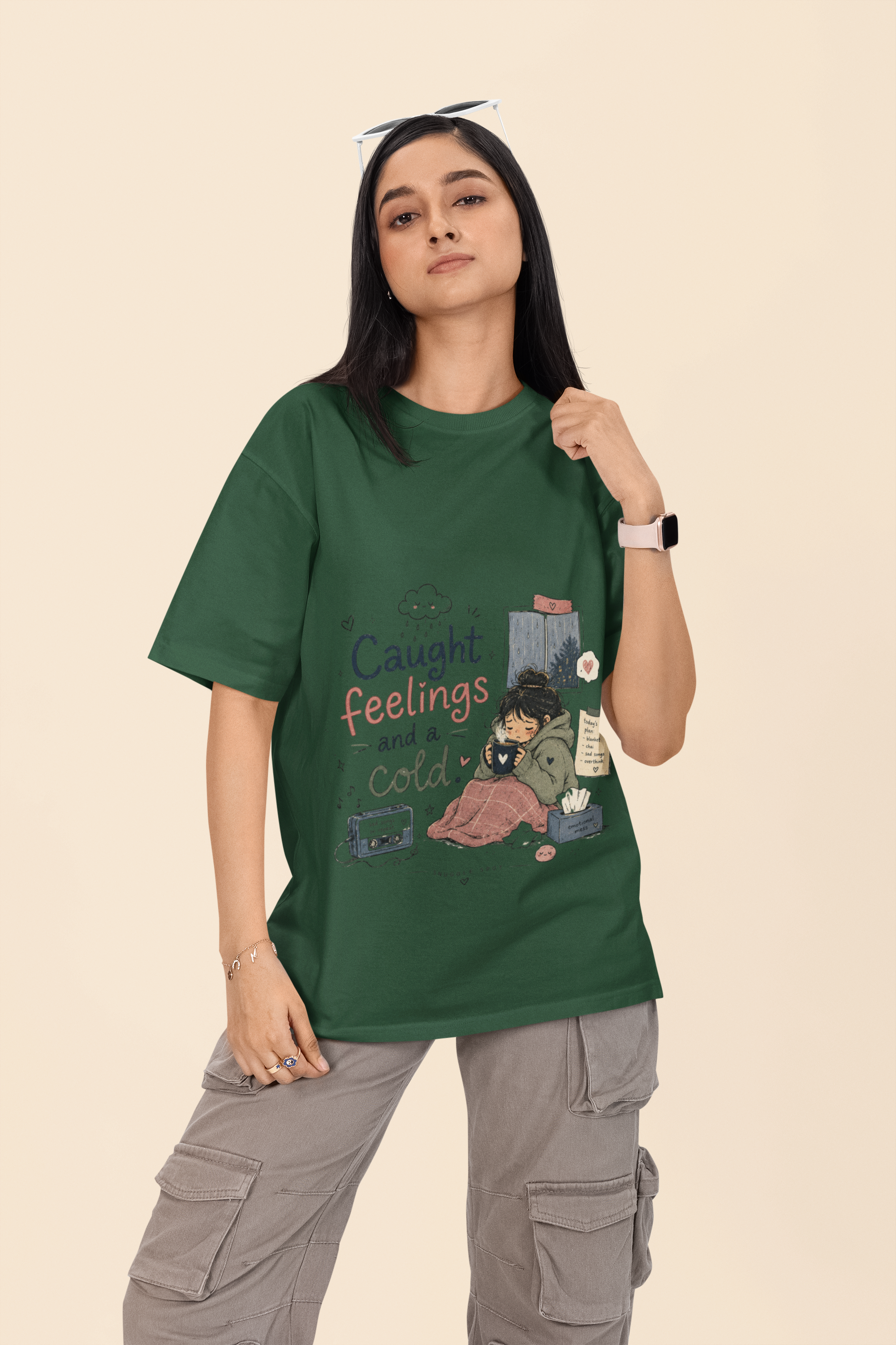 Snuggle Spot Caught Feelings and a Cold Lighter Shade Unisex Oversized T-Shirt
