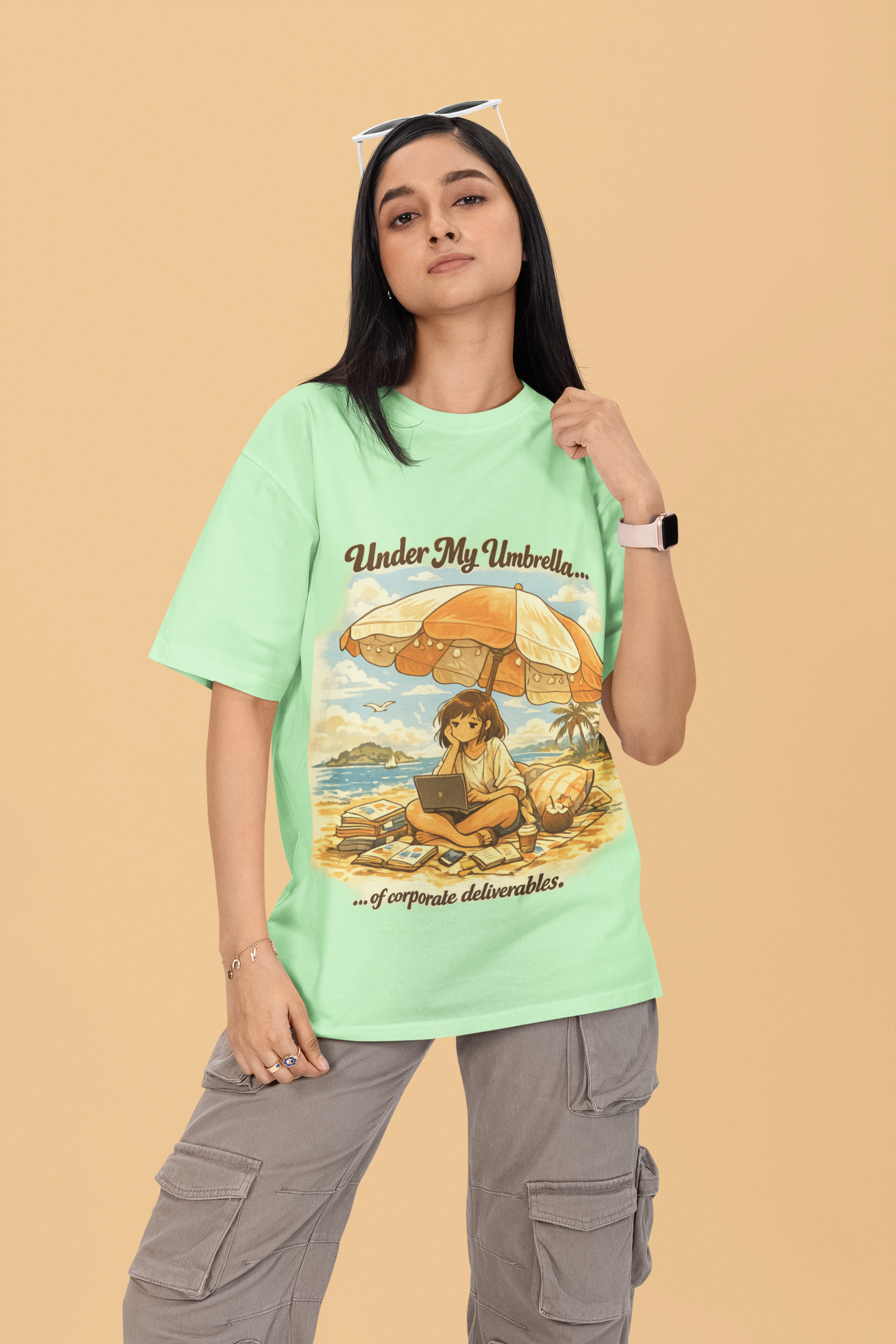 Snuggle Spot Under My Umbrella Lighter Shade Unisex Oversized T-Shirt