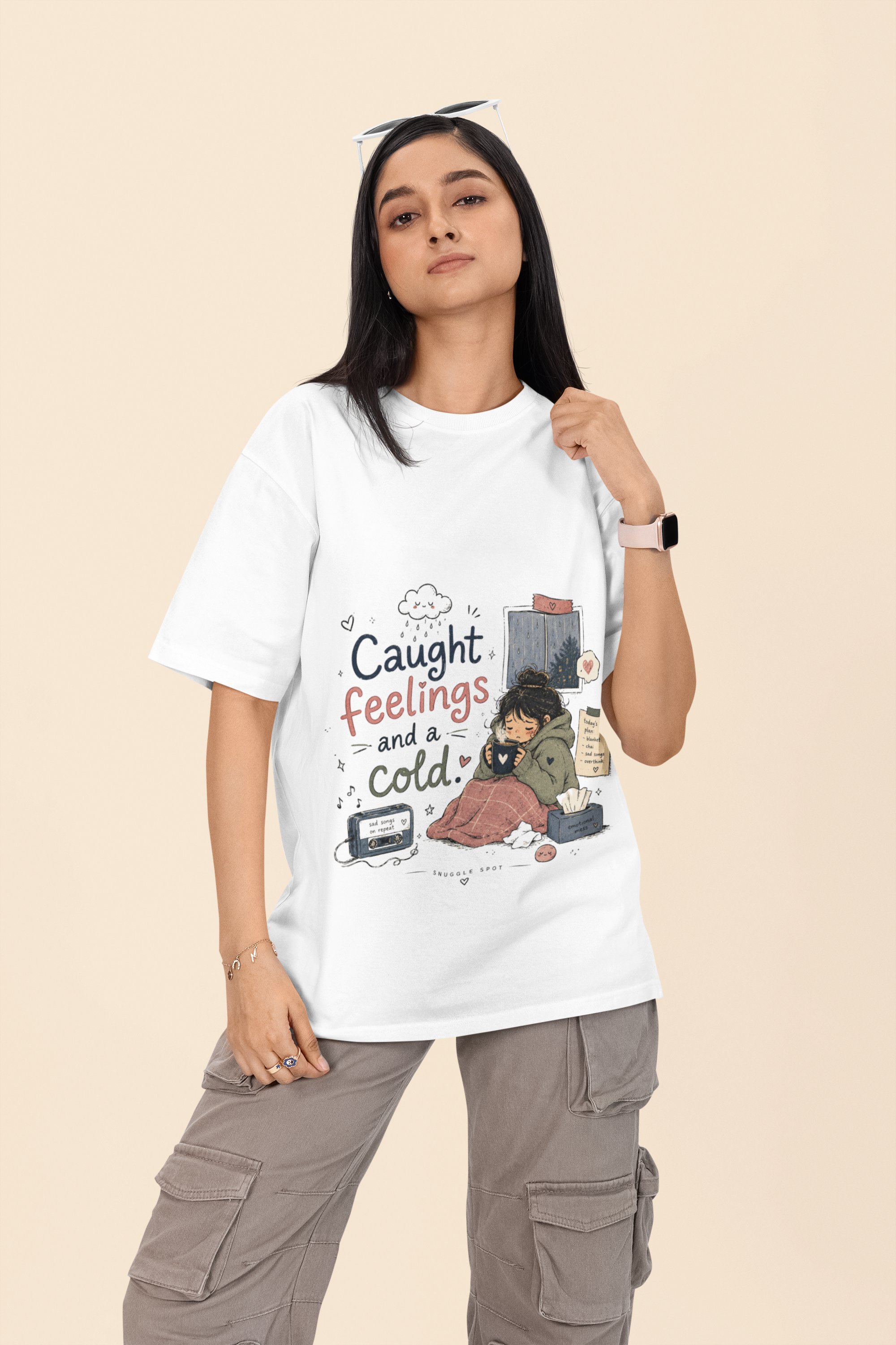 Snuggle Spot Caught Feelings and a Cold Lighter Shade Unisex Oversized T-Shirt