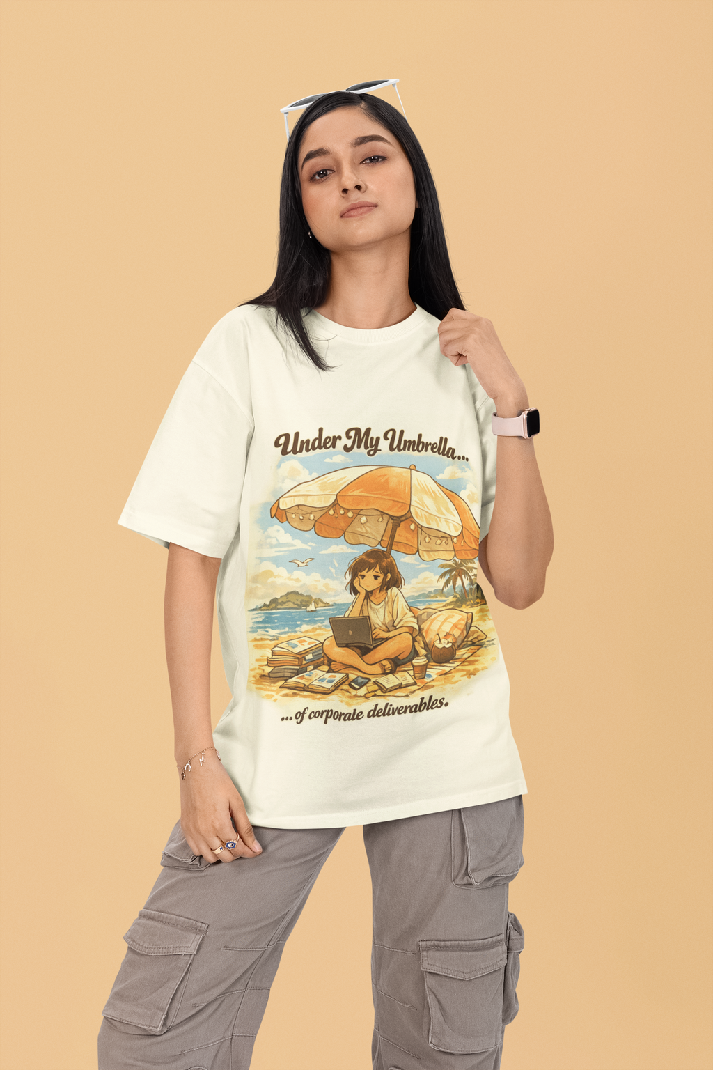 Snuggle Spot Under My Umbrella Lighter Shade Unisex Oversized T-Shirt