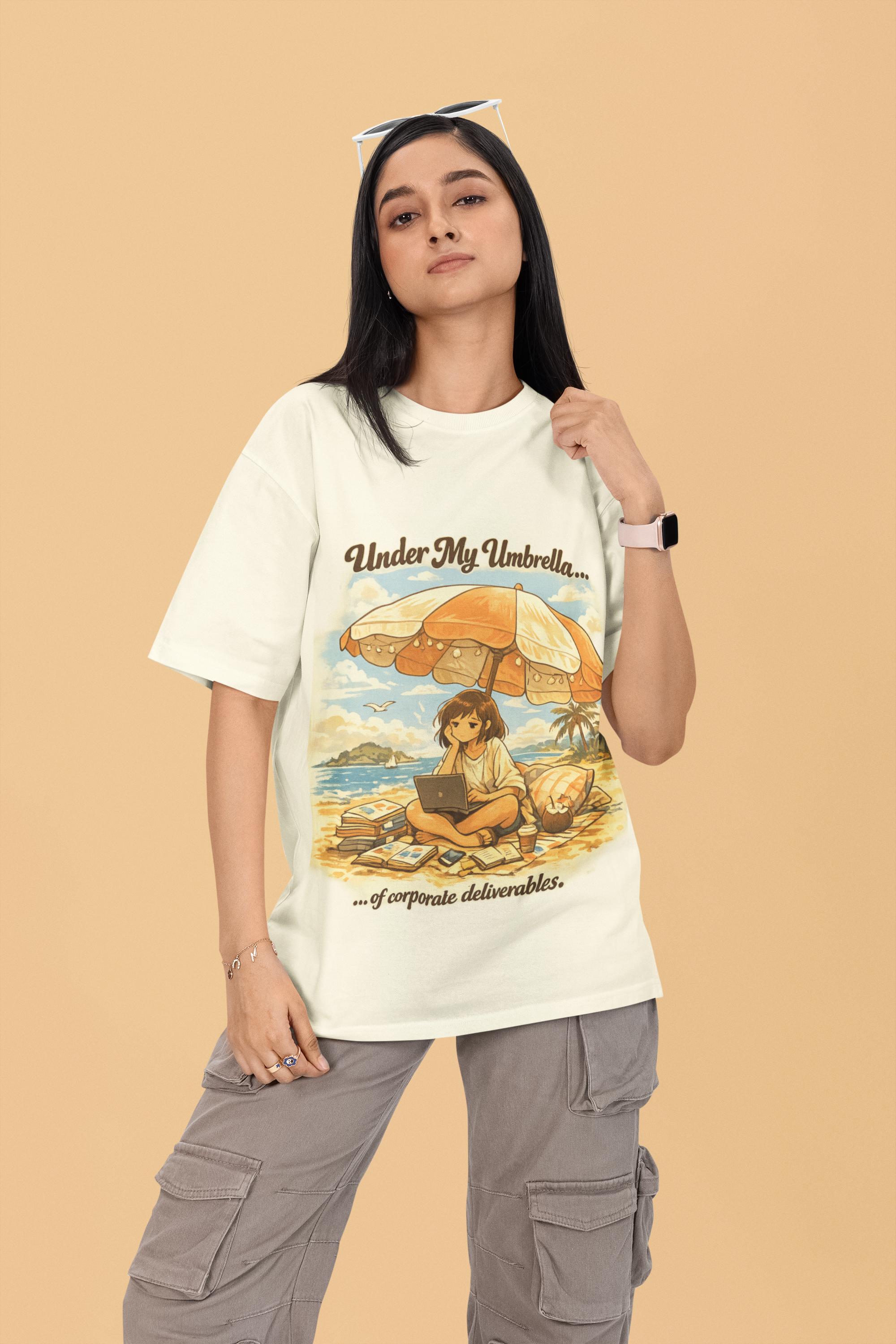Snuggle Spot Under My Umbrella Lighter Shade Unisex Oversized T-Shirt