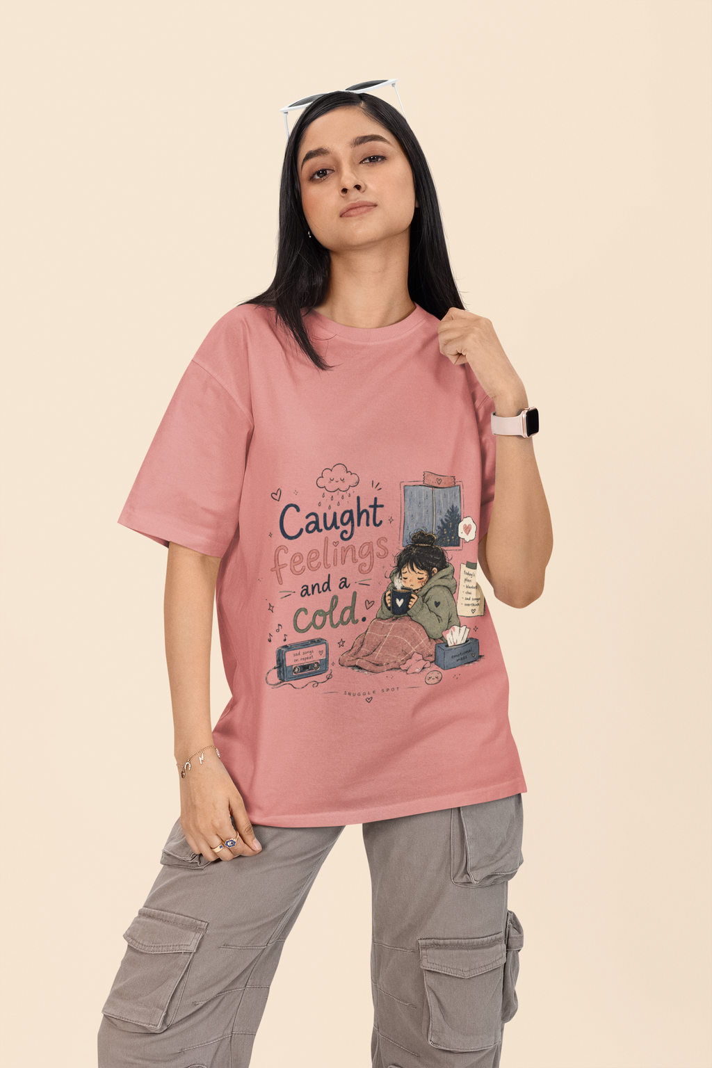 Snuggle Spot Caught Feelings and a Cold Lighter Shade Unisex Oversized T-Shirt