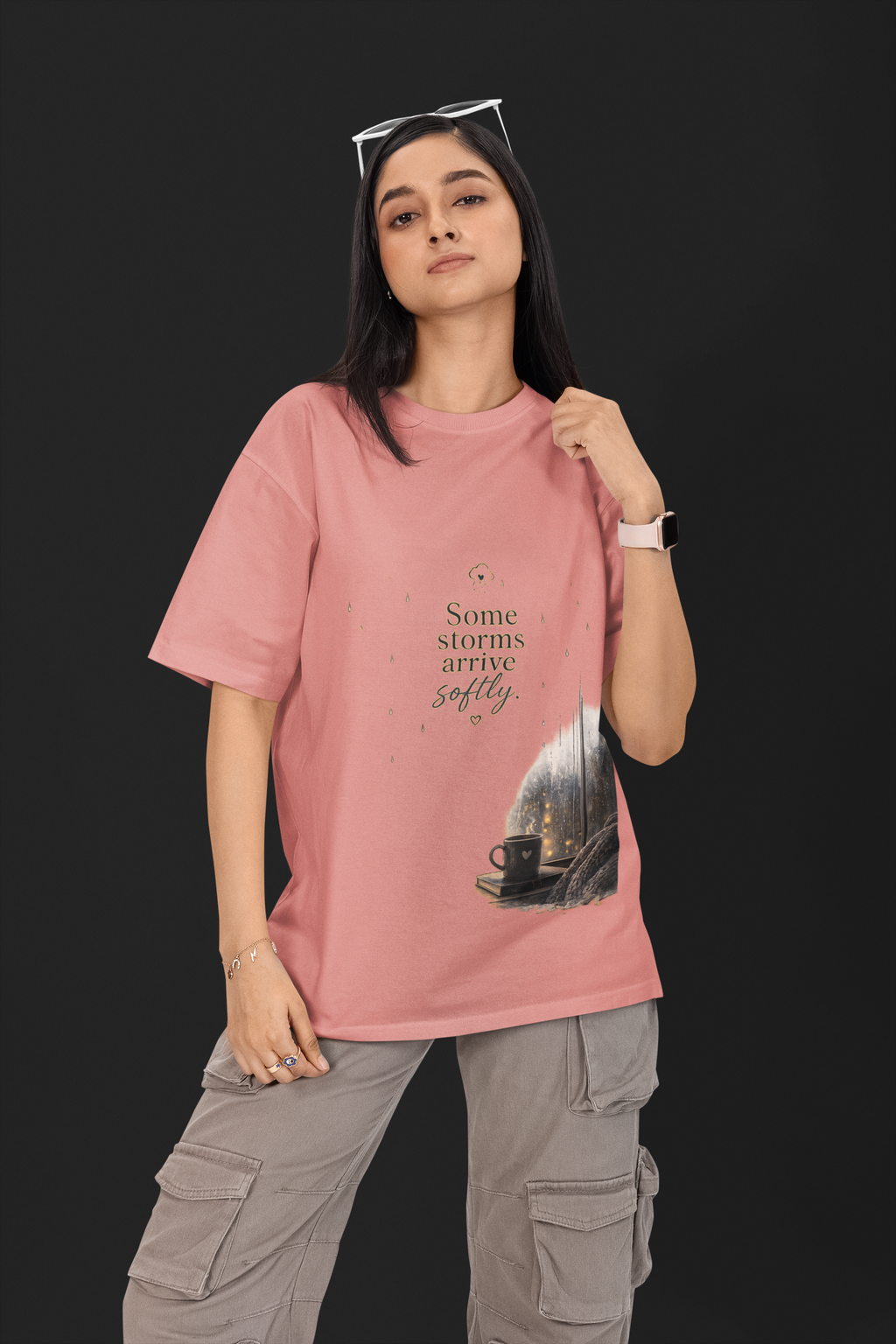 Snuggle Spot Some Storms Arrive Softly Lighter Shade Unisex Oversized T-Shirt
