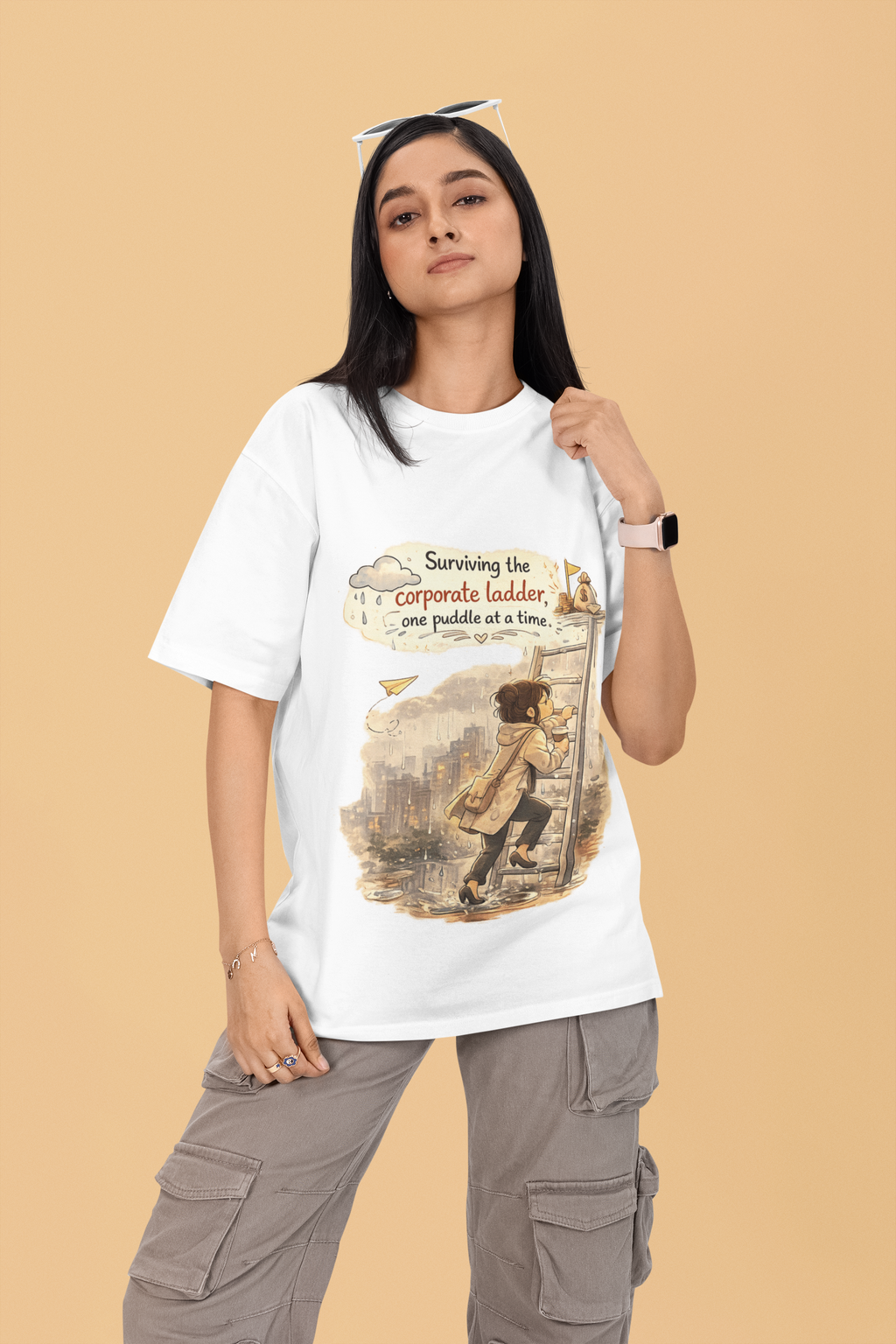 Snuggle Spot surviving the corporate ladder Mixed Shade Unisex Terry Oversized T-Shirt