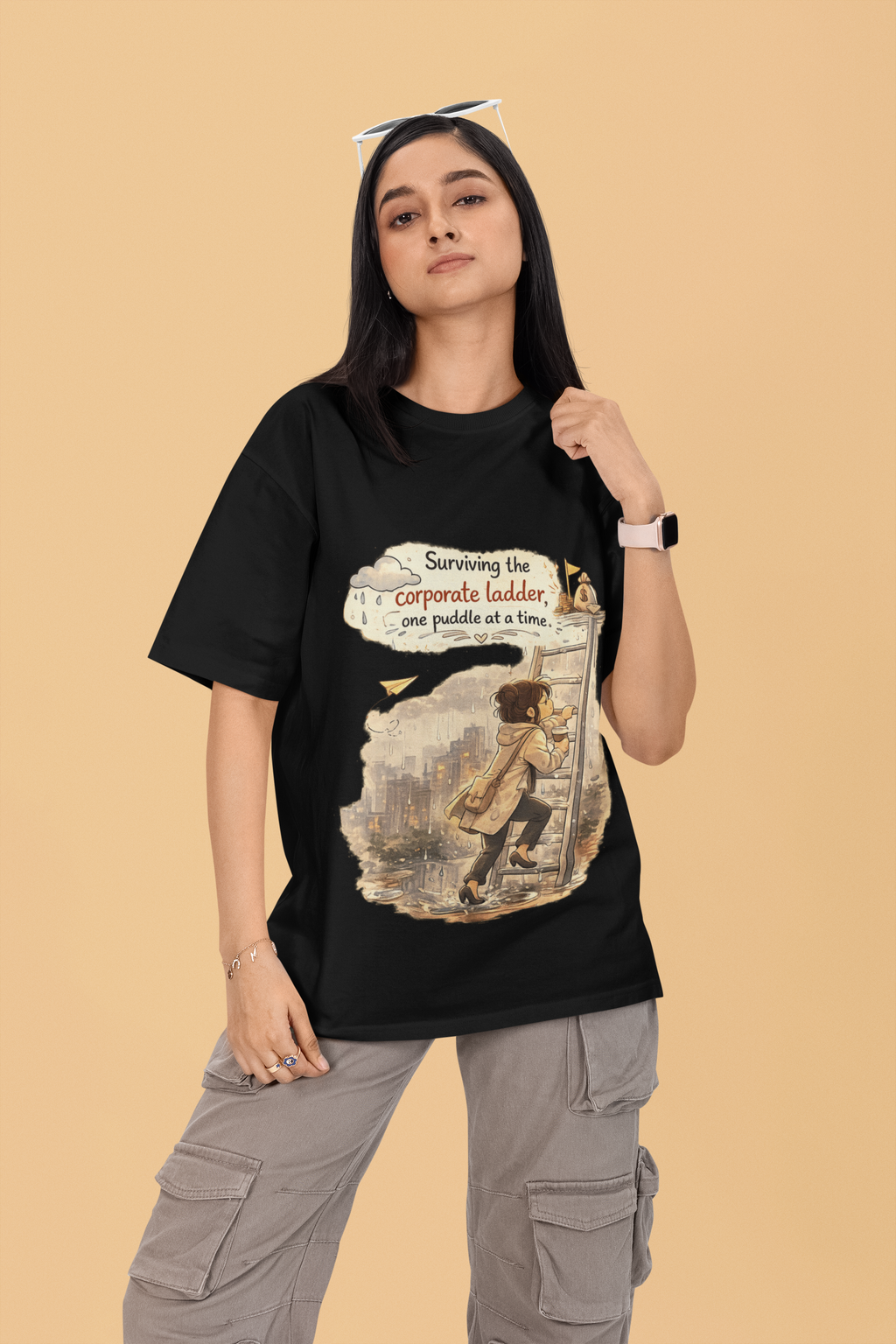 Snuggle Spot surviving the corporate ladder Mixed Shade Unisex Terry Oversized T-Shirt