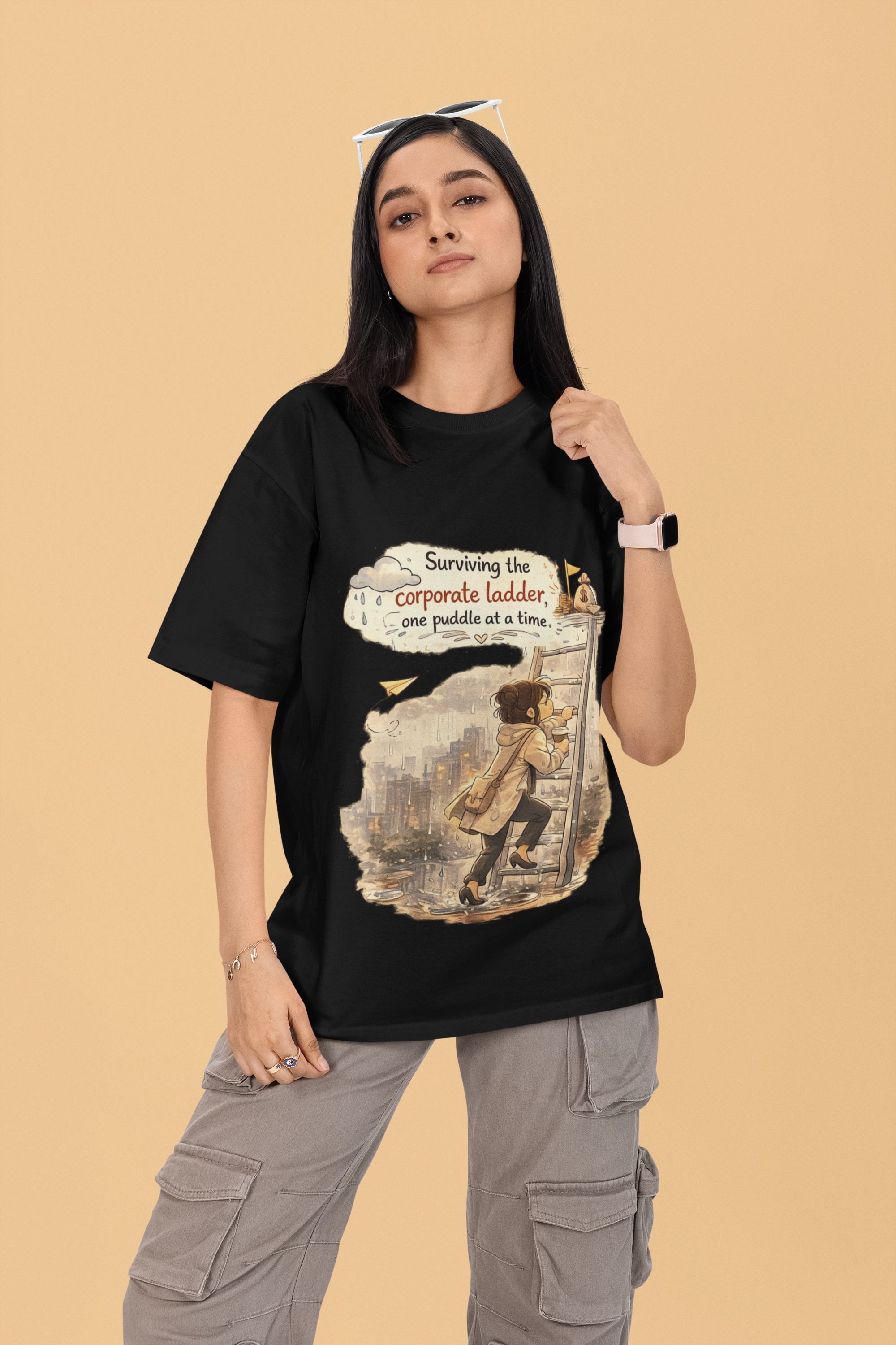 Snuggle Spot surviving the corporate ladder Mixed Shade Unisex Terry Oversized T-Shirt
