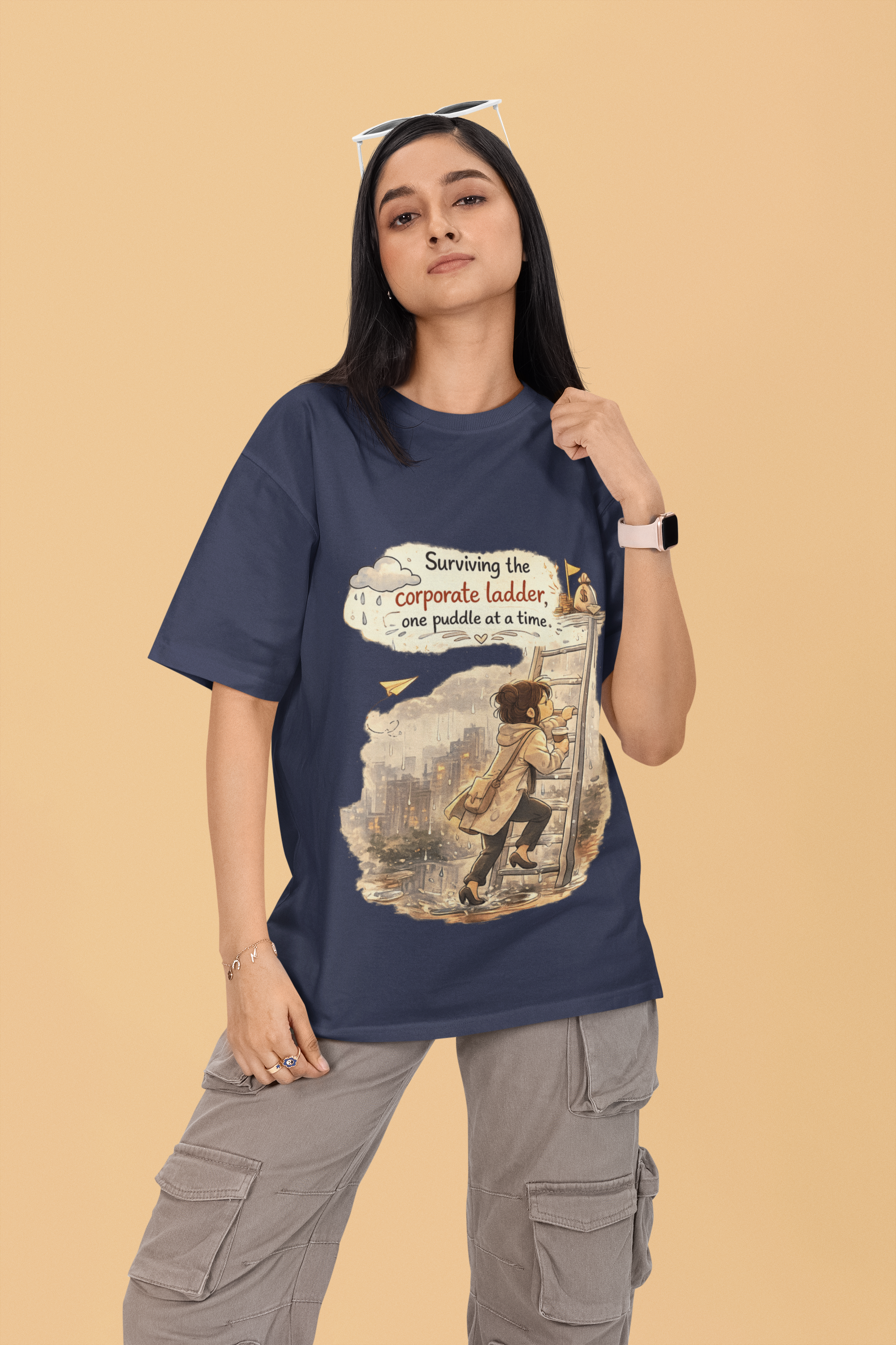 Snuggle Spot surviving the corporate ladder Mixed Shade Unisex Terry Oversized T-Shirt
