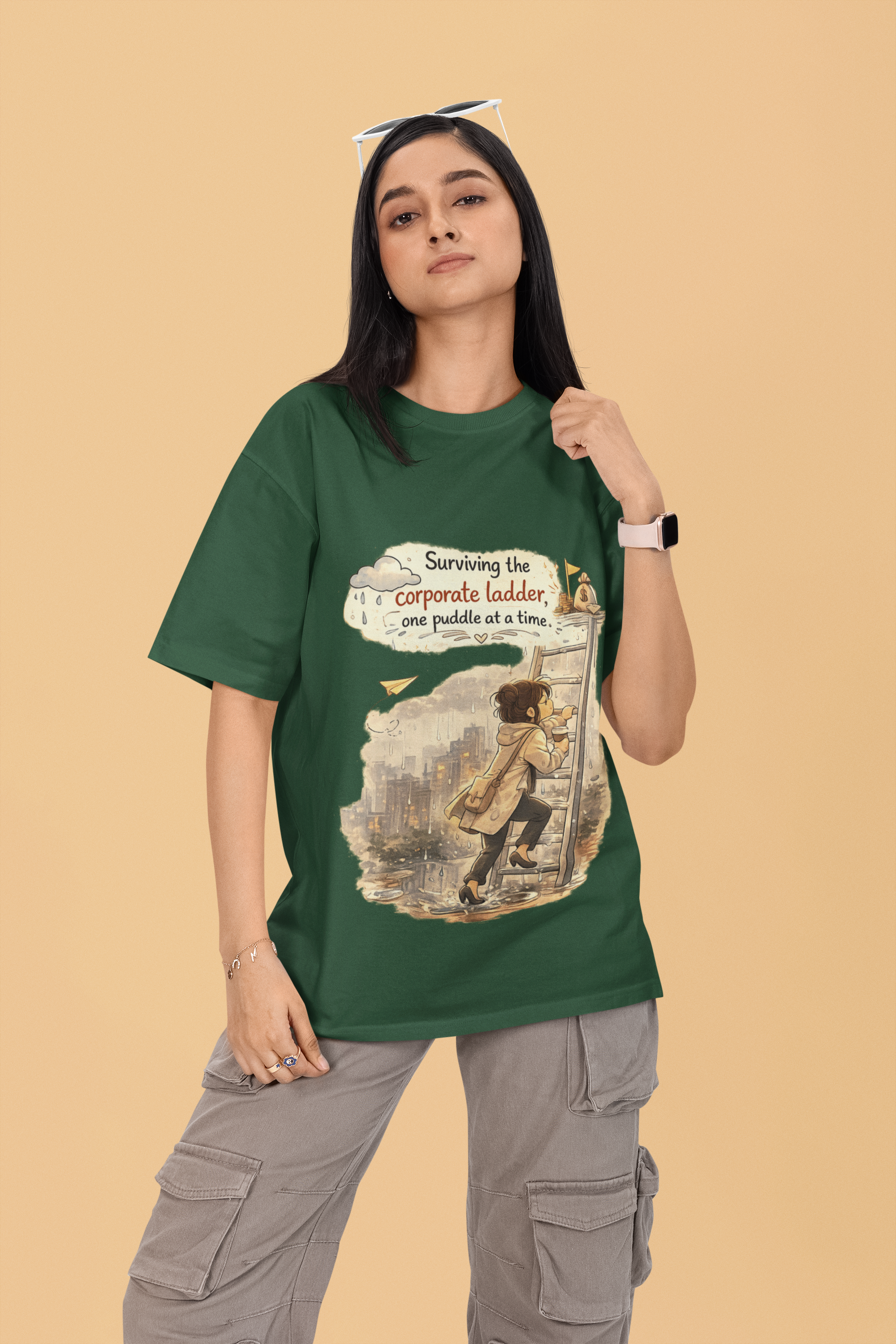 Snuggle Spot surviving the corporate ladder Mixed Shade Unisex Terry Oversized T-Shirt