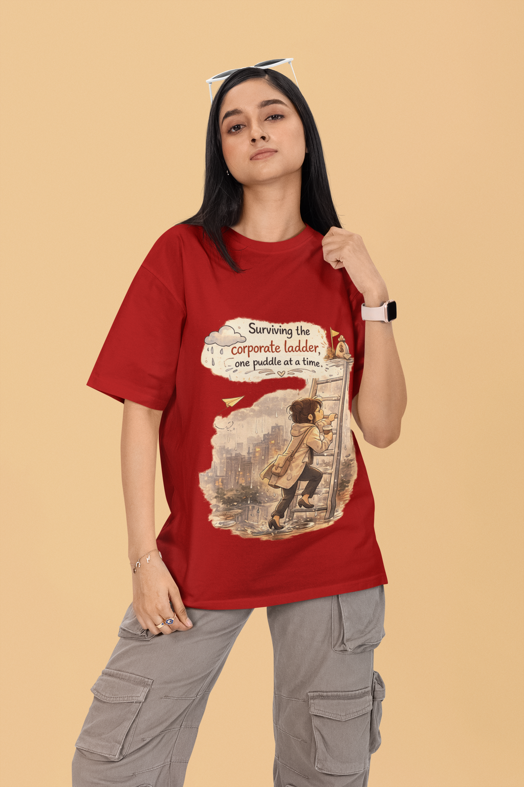 Snuggle Spot surviving the corporate ladder Mixed Shade Unisex Terry Oversized T-Shirt