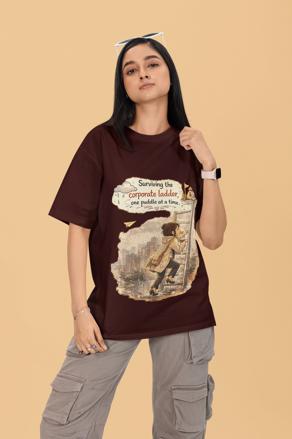 Snuggle Spot surviving the corporate ladder Mixed Shade Unisex Terry Oversized T-Shirt