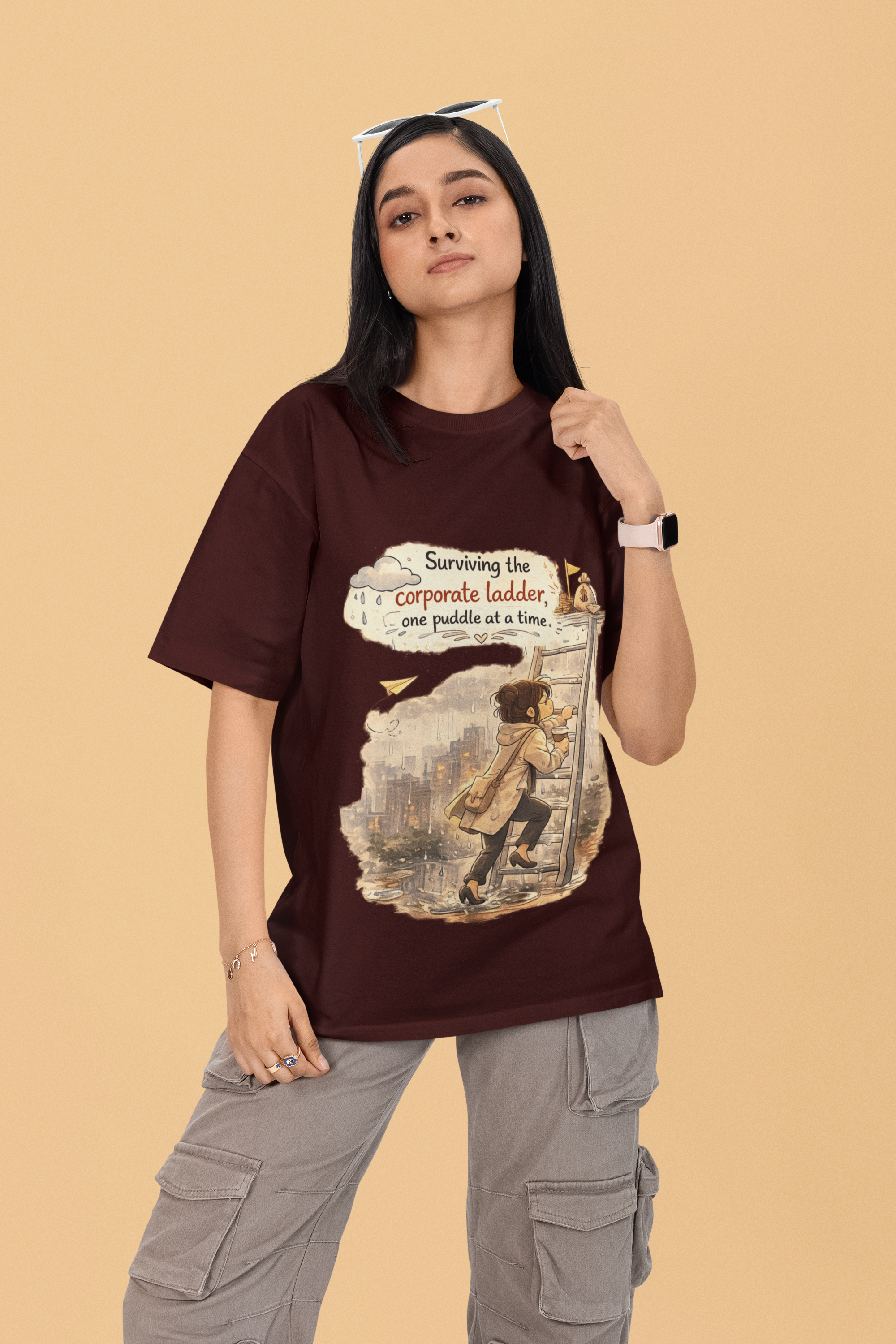 Snuggle Spot surviving the corporate ladder Mixed Shade Unisex Terry Oversized T-Shirt