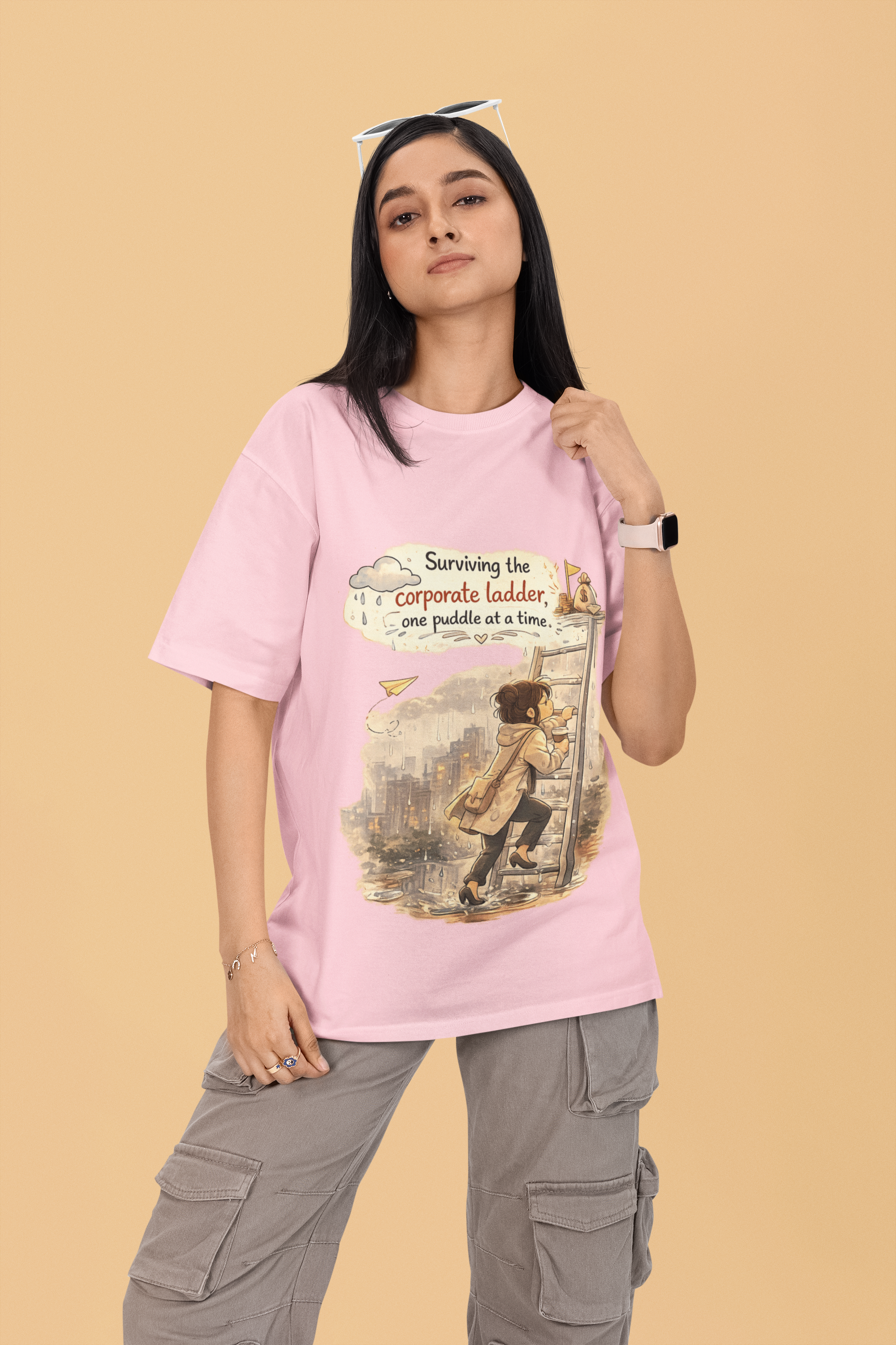 Snuggle Spot surviving the corporate ladder Mixed Shade Unisex Terry Oversized T-Shirt