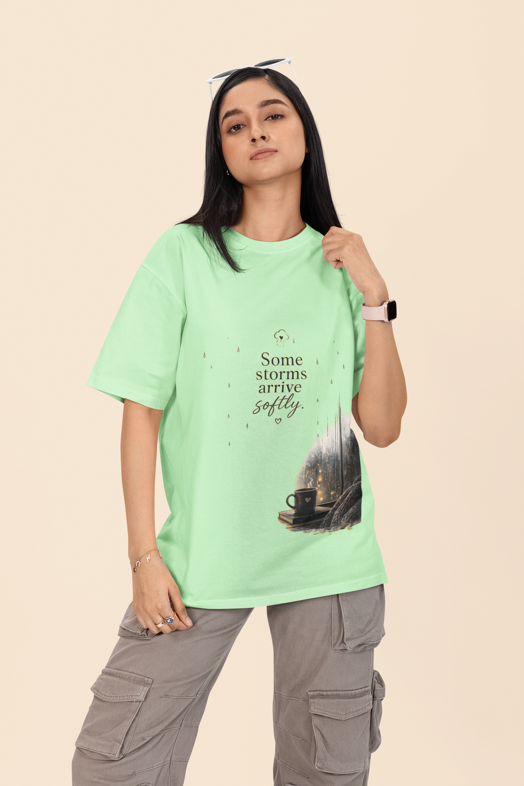 Snuggle Spot Some Storms Arrive Softly Lighter Shade Unisex Oversized T-Shirt