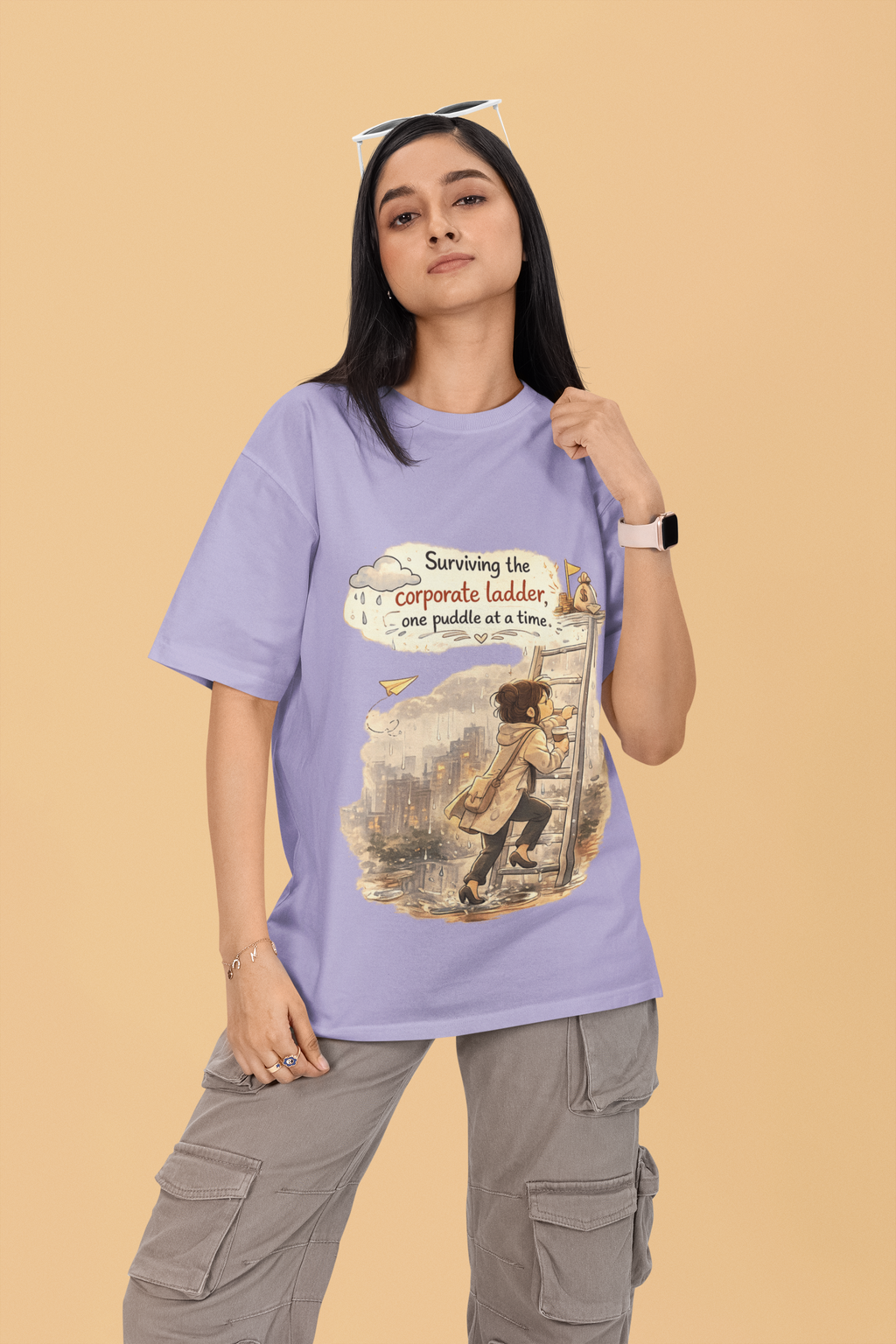 Snuggle Spot surviving the corporate ladder Mixed Shade Unisex Terry Oversized T-Shirt