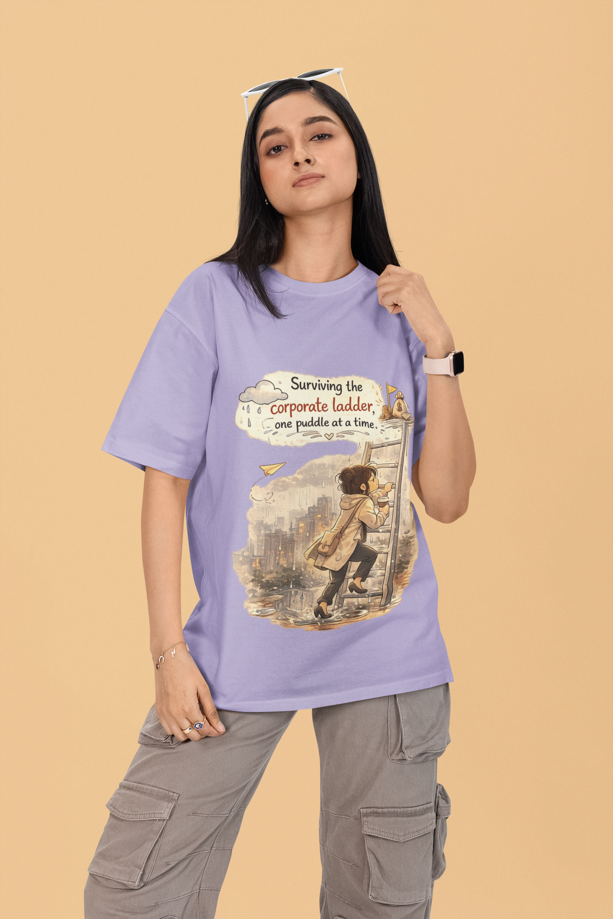 Snuggle Spot surviving the corporate ladder Mixed Shade Unisex Terry Oversized T-Shirt