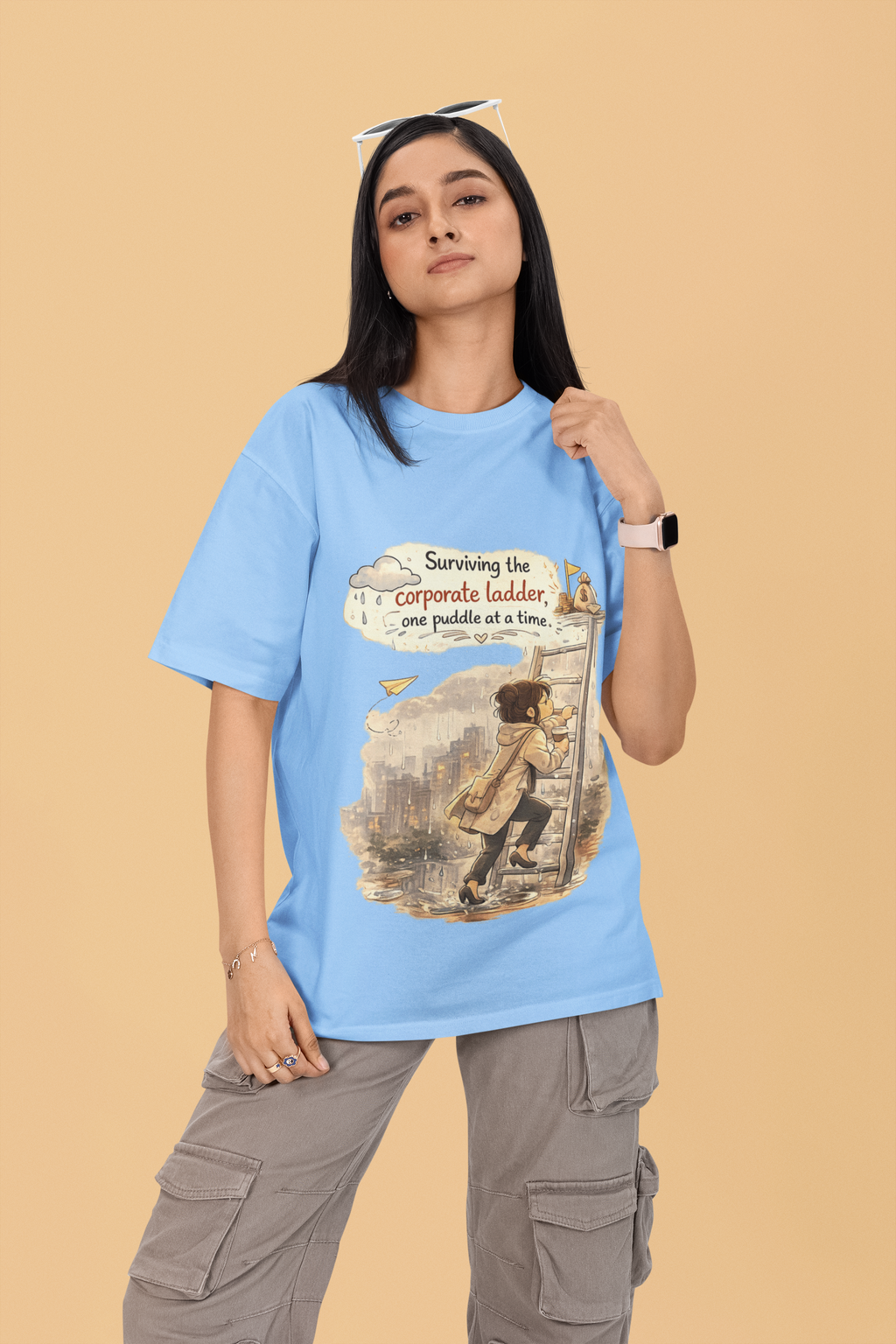 Snuggle Spot surviving the corporate ladder Mixed Shade Unisex Terry Oversized T-Shirt