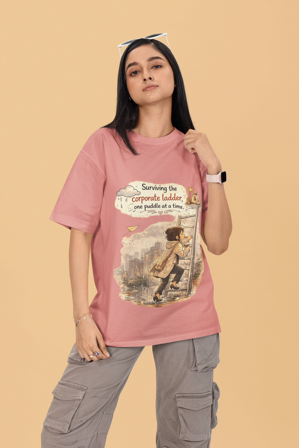 Snuggle Spot surviving the corporate ladder Mixed Shade Unisex Terry Oversized T-Shirt