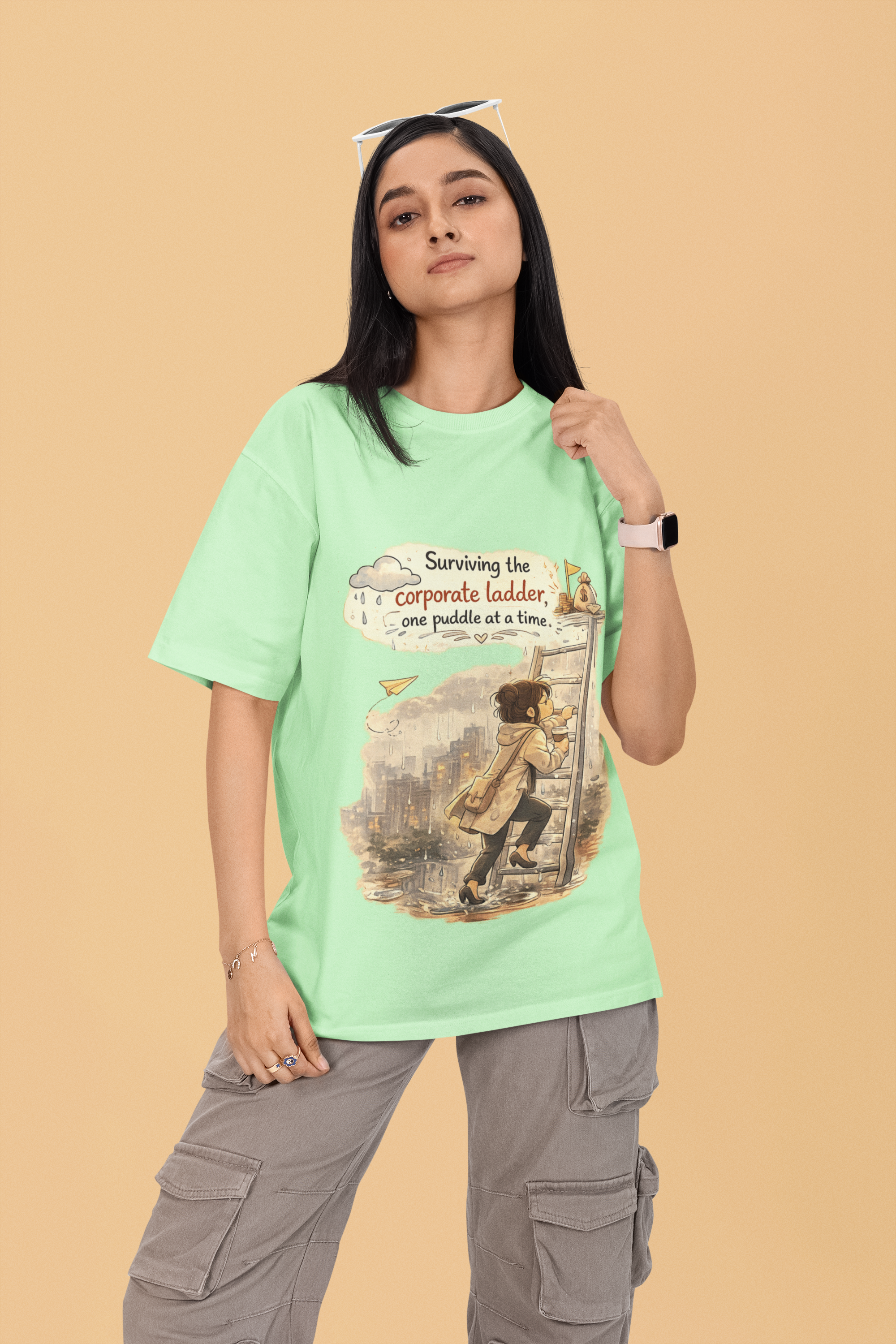 Snuggle Spot surviving the corporate ladder Mixed Shade Unisex Terry Oversized T-Shirt