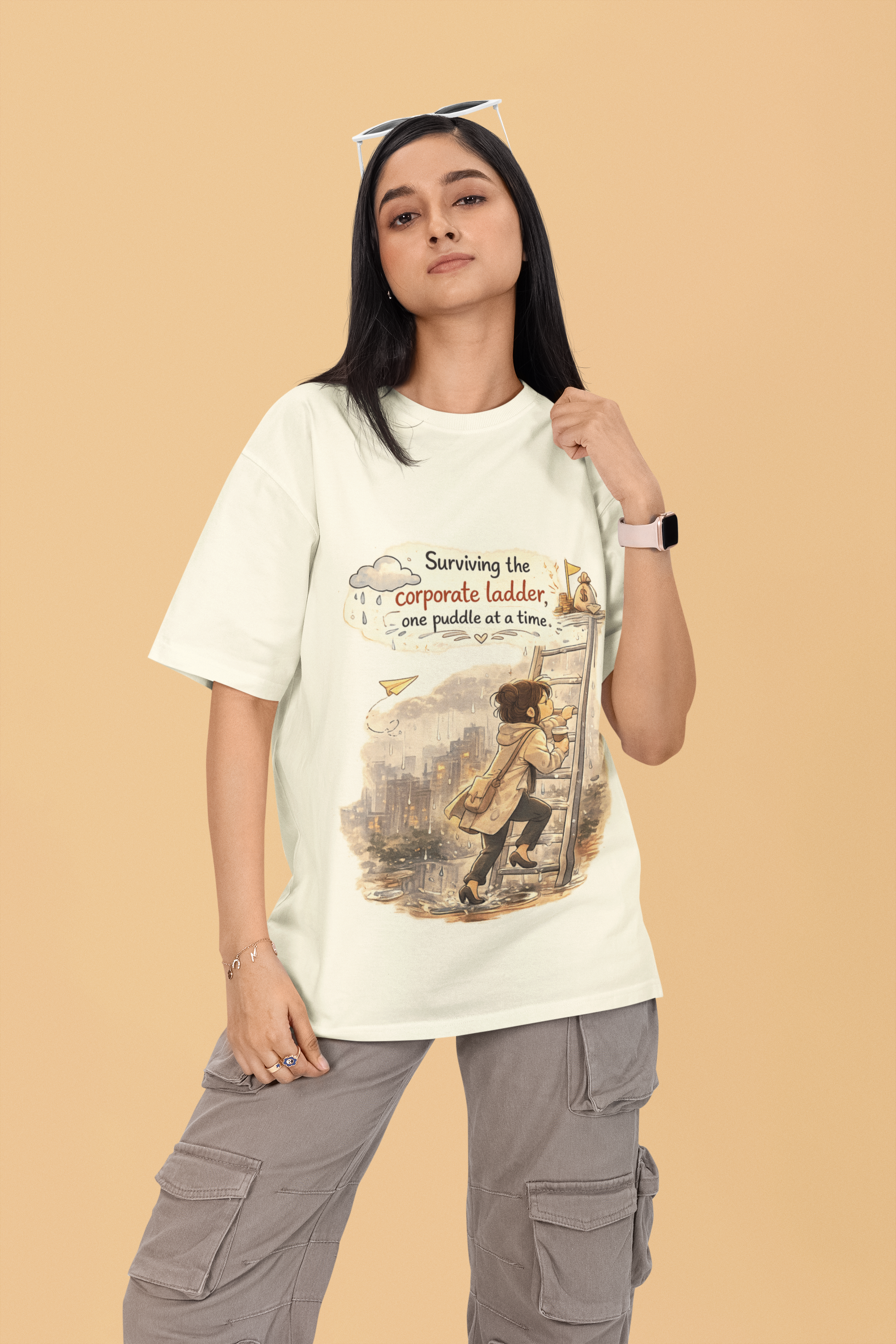 Snuggle Spot surviving the corporate ladder Mixed Shade Unisex Terry Oversized T-Shirt
