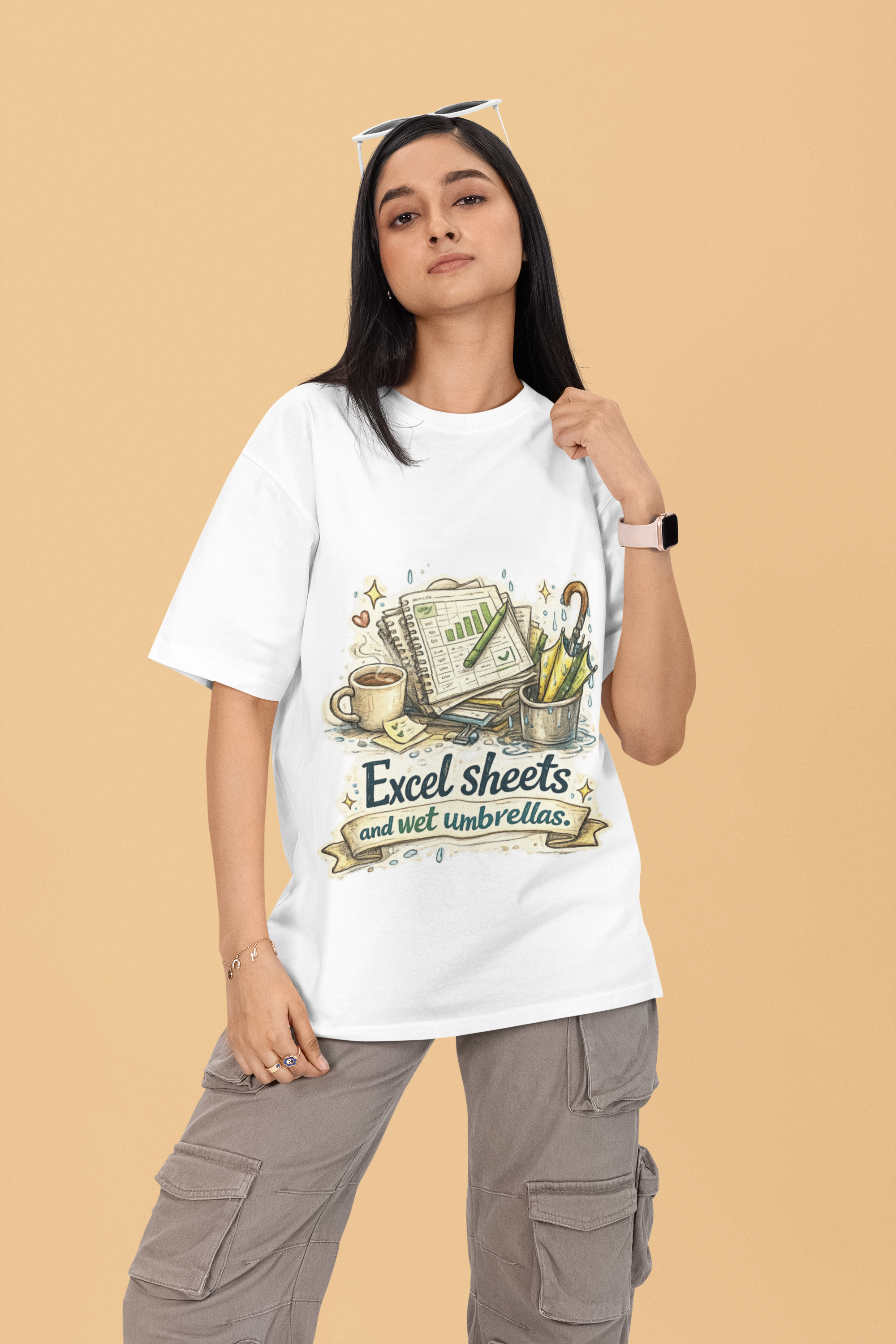 Snuggle Spot Excel Sheets and Wet Umbrellas Unisex Terry Oversized T-Shirt