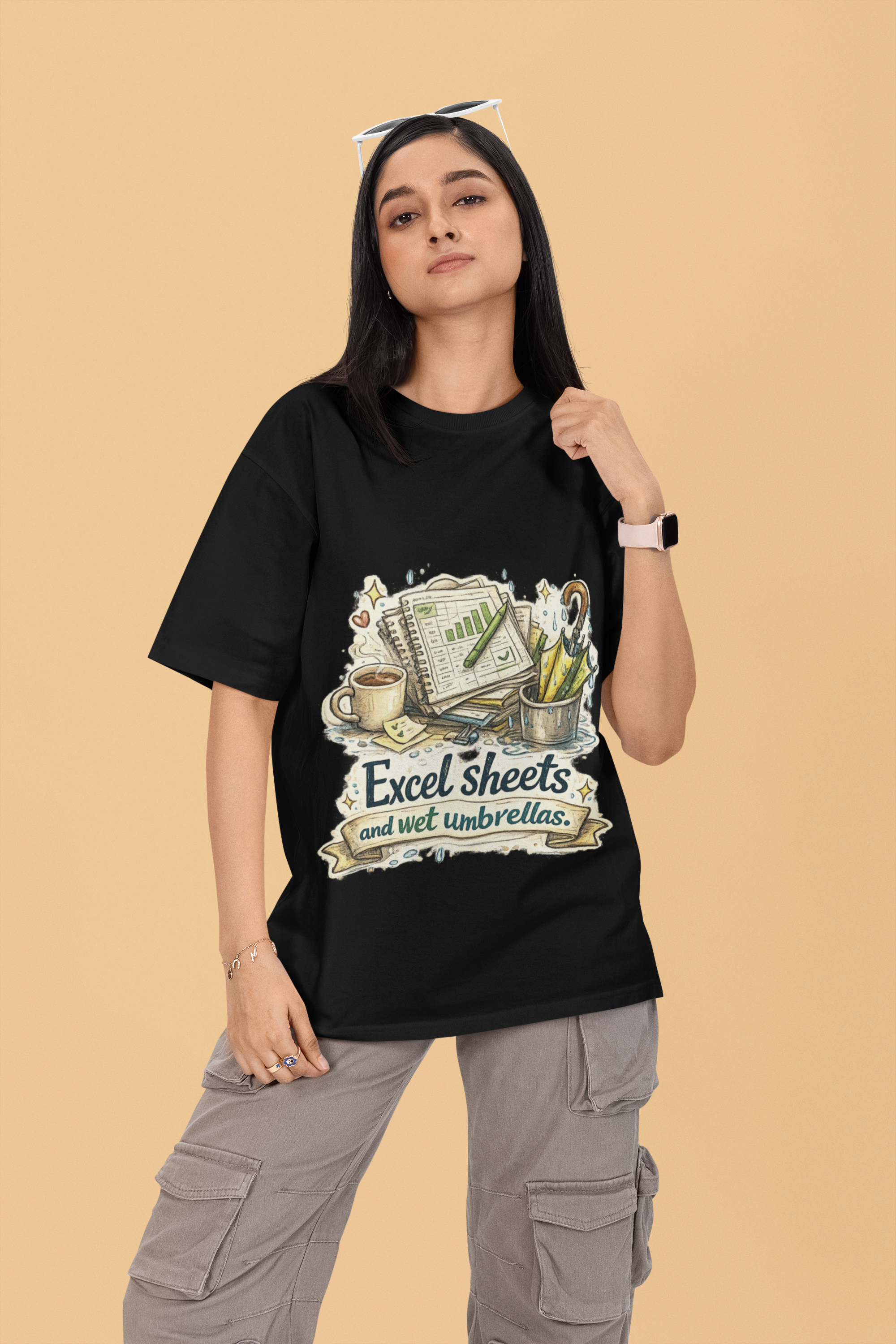 Snuggle Spot Excel Sheets and Wet Umbrellas Unisex Terry Oversized T-Shirt