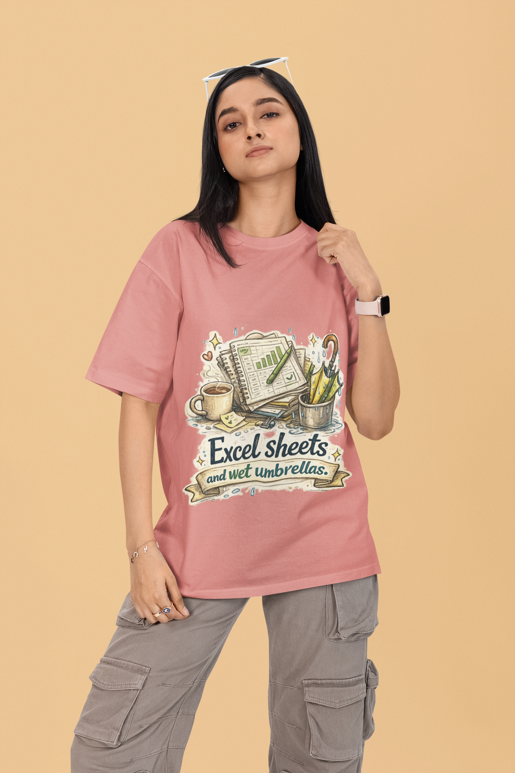 Snuggle Spot Excel Sheets and Wet Umbrellas Unisex Terry Oversized T-Shirt